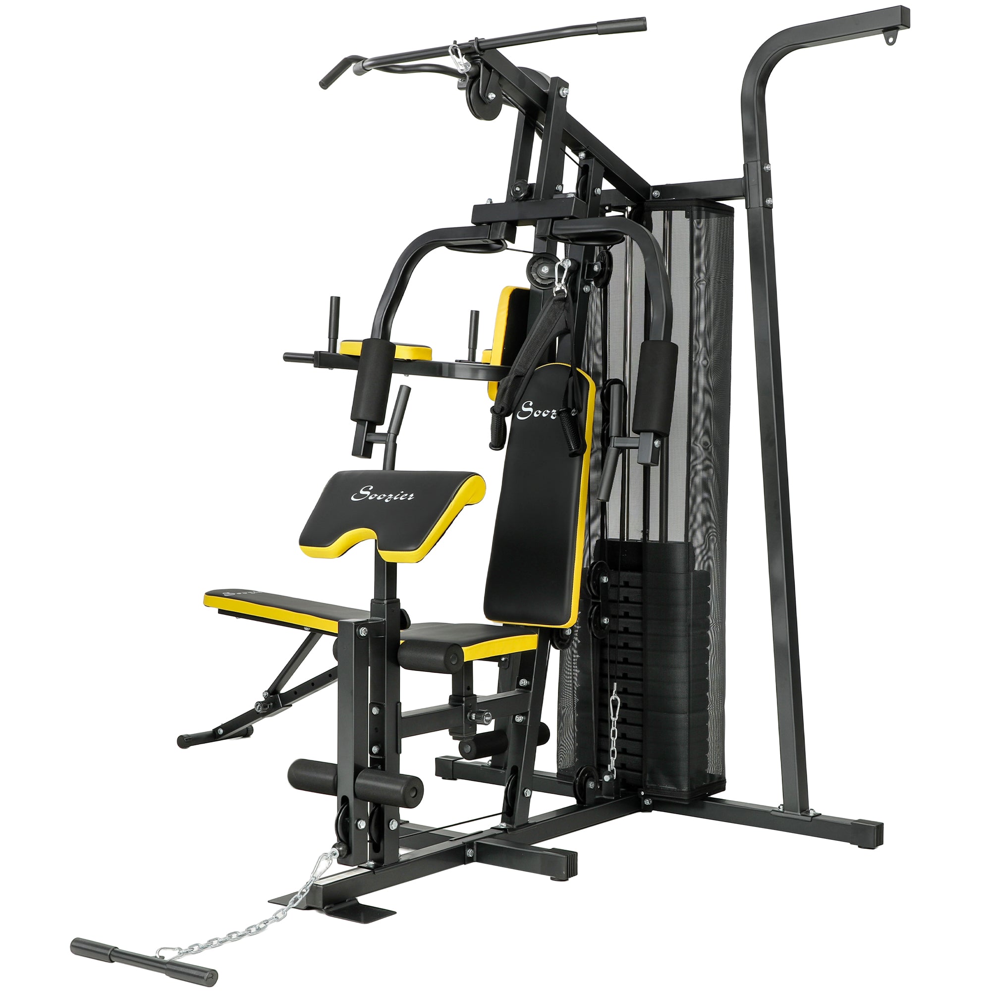 Soozier All-in-One Multi Home Gym Machine Workout Station with Weight Stack and Pulley System for Full Body Training