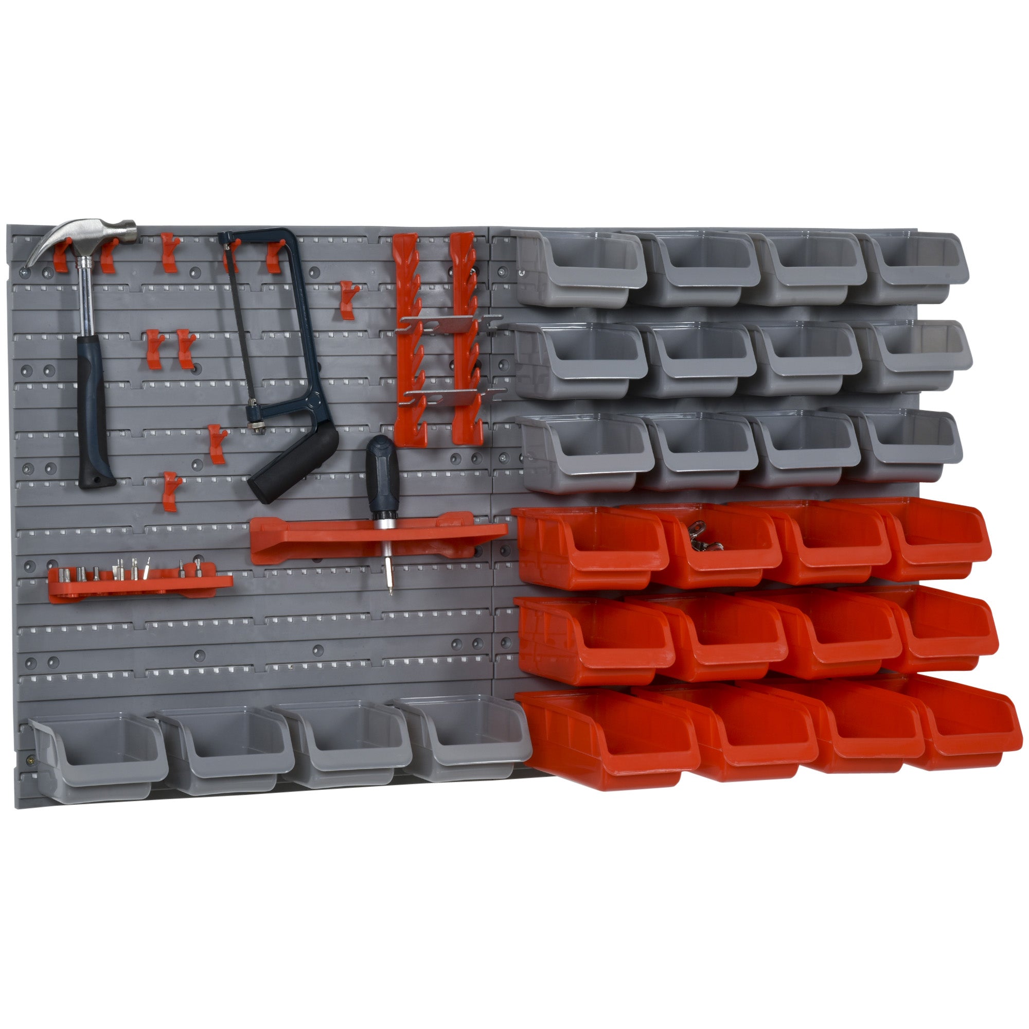 44PC Wall Mounted Storage Bins Parts Rack Kit with 2 Colour Parts, Hardware Screw Tool Organizer with Storage Bins, Pegboard and Hooks, Garage Plastic Organizer, Red