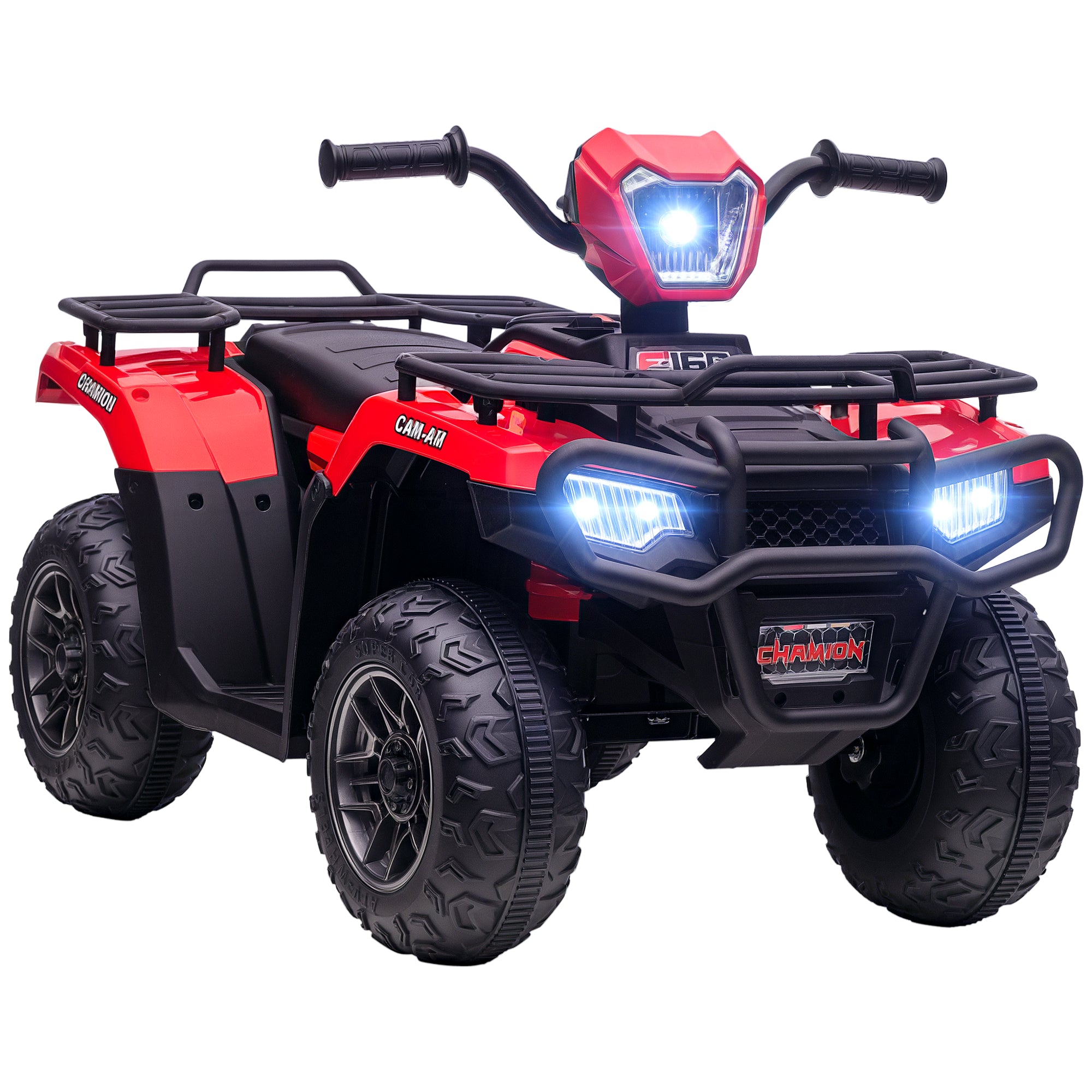 Aosom 12V Kids ATV Quad, 4 Wheeler Battery Powered Electric Vehicle with Music MP3, Headlights, High Low Speed, Treaded Tires, for Boys and Girls Ages 37-60 Months, Red