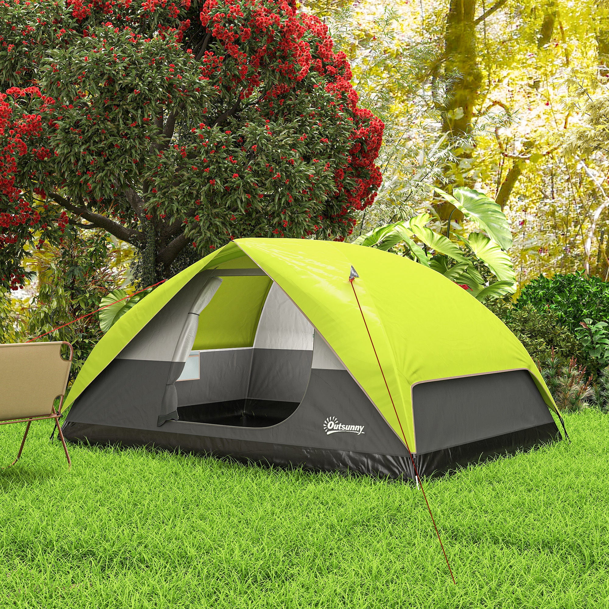 Pop Up Camping Tent, 3-4 Person Family Tent, Waterproof Dome Tent with Mesh Window, Storage Pockets and Hook