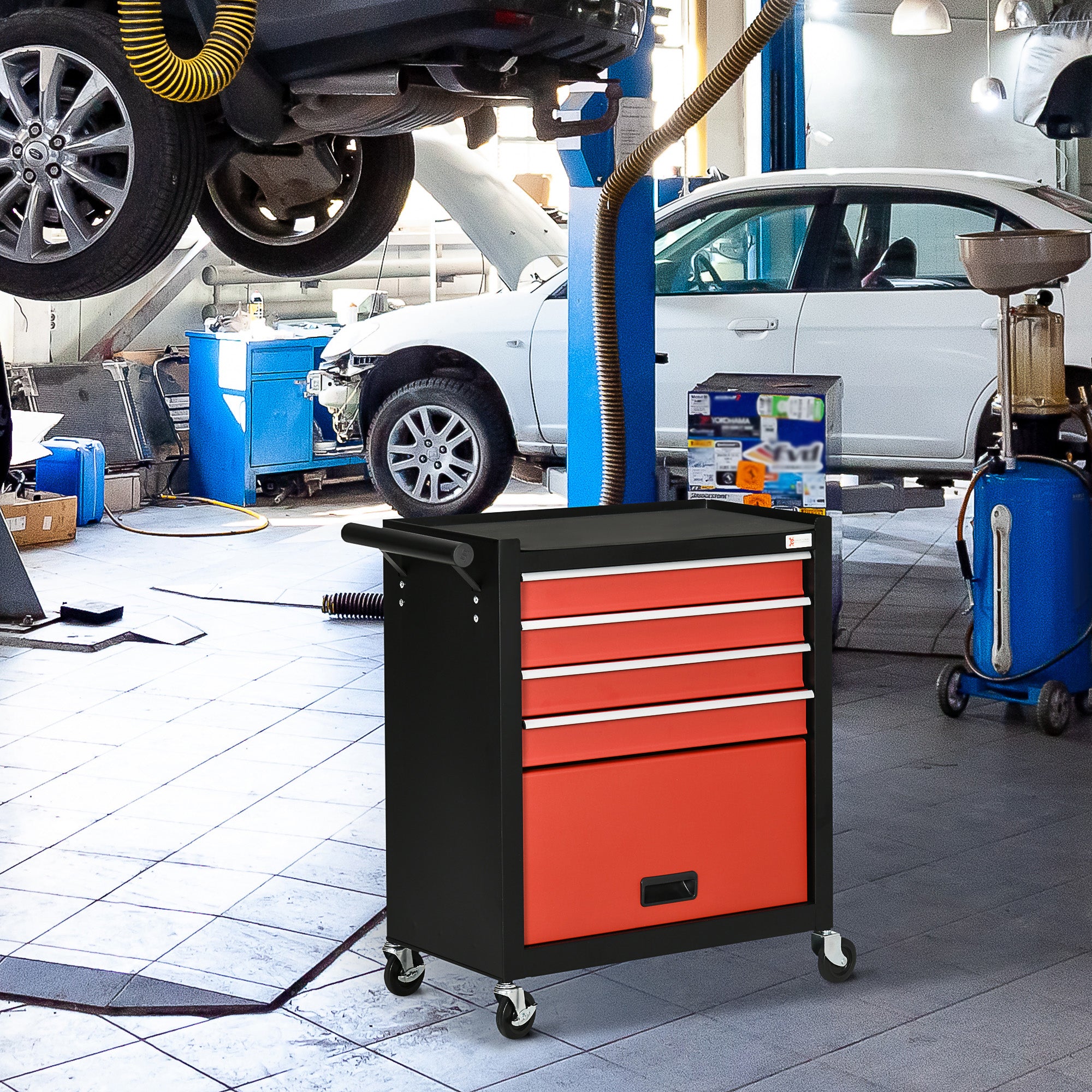 4-Drawer Tool Chest with 4 Wheels, Rolling Tool Box and Storage Cabinet, Portable Tool Organizer for Garage, Red