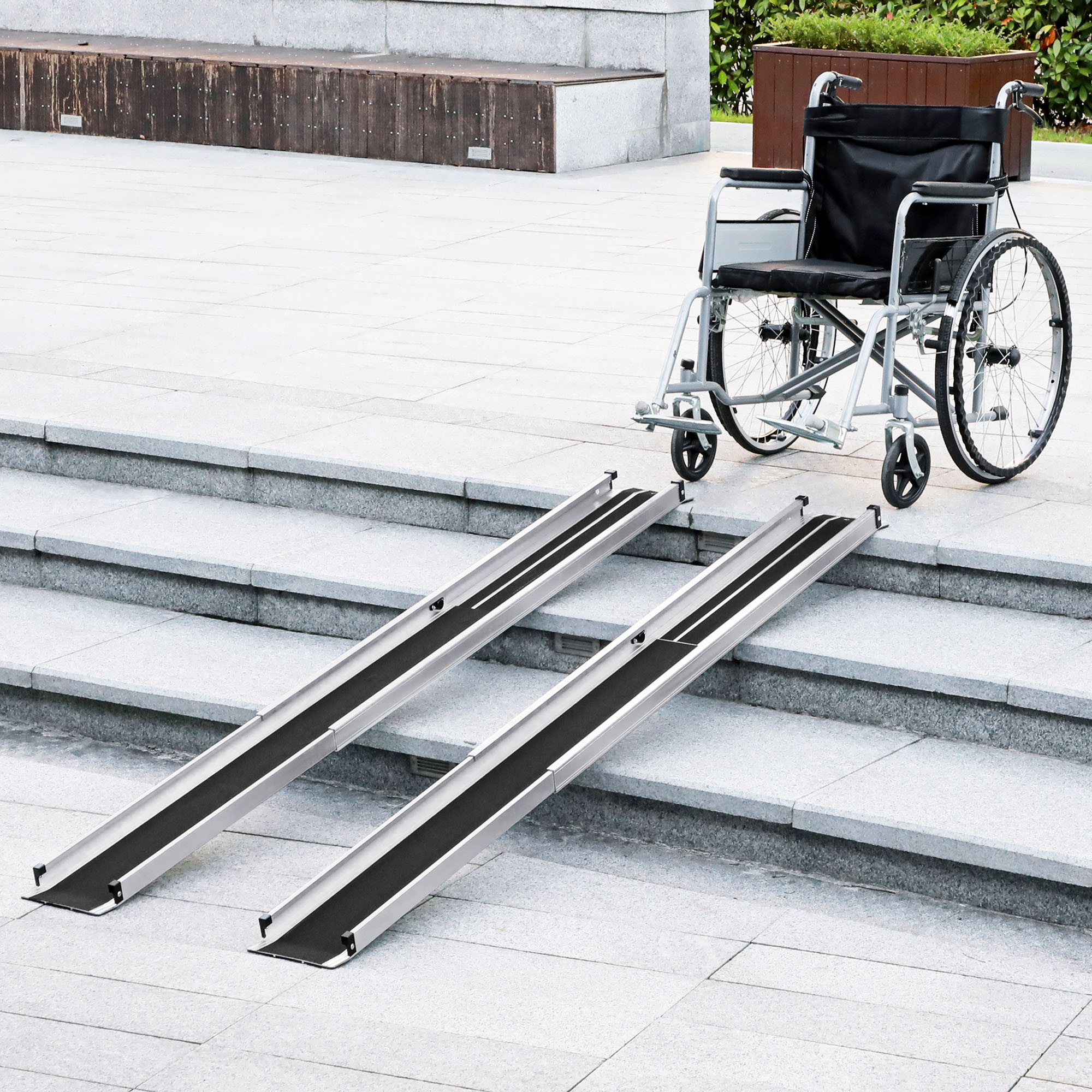 Telescopic Wheelchair Ramp, 8ft, 600 lbs, Aluminium Threshold Ramp, 2 Pack, for Home Steps, Mobility Scooters, Stairs
