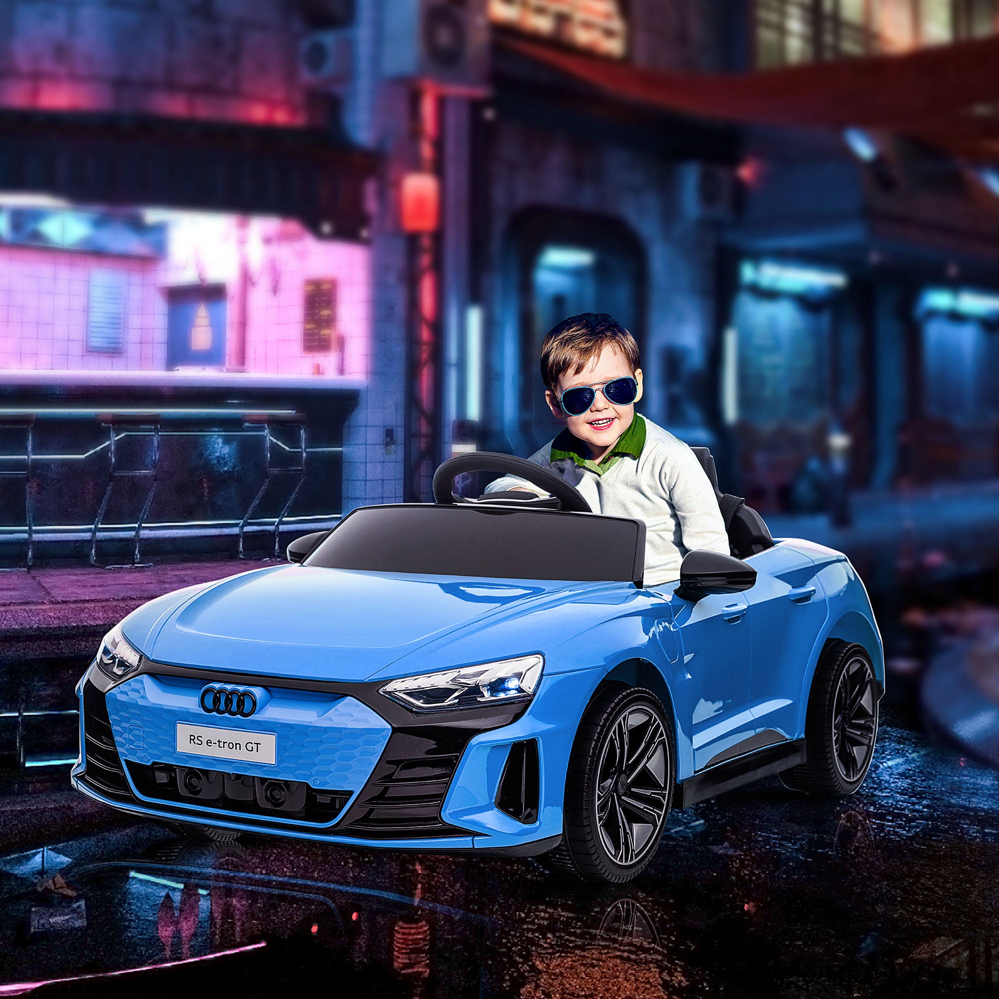 Aosom Ride-On Toy On Car with Remote Control, 12V 3.1 MPH Electric Ride for Kids w/ Suspension System, Horn Honking, Blue