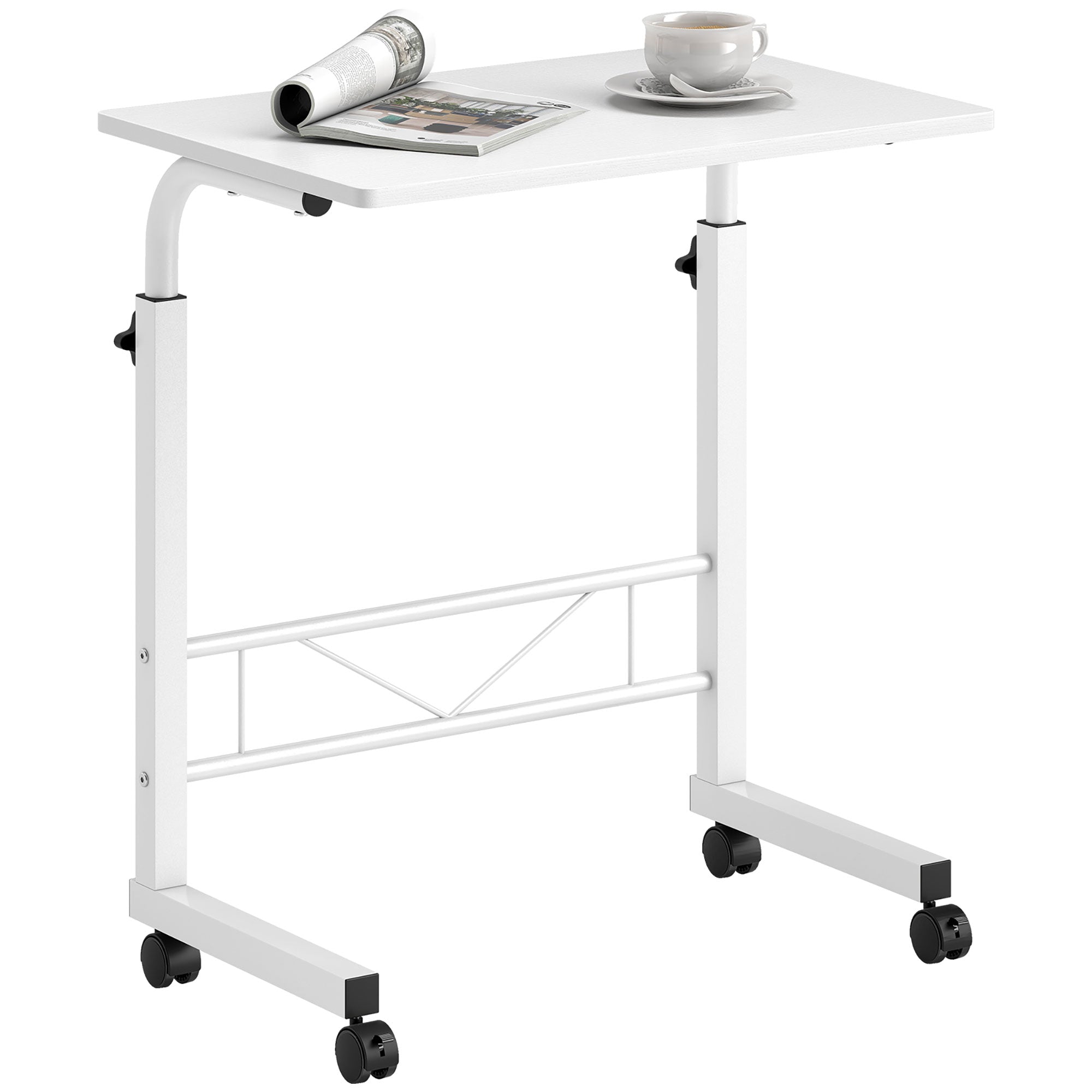 Mobile Standing Desk with Adjustable Height, 23.5 inch Stand Up Desk with Wheels, White