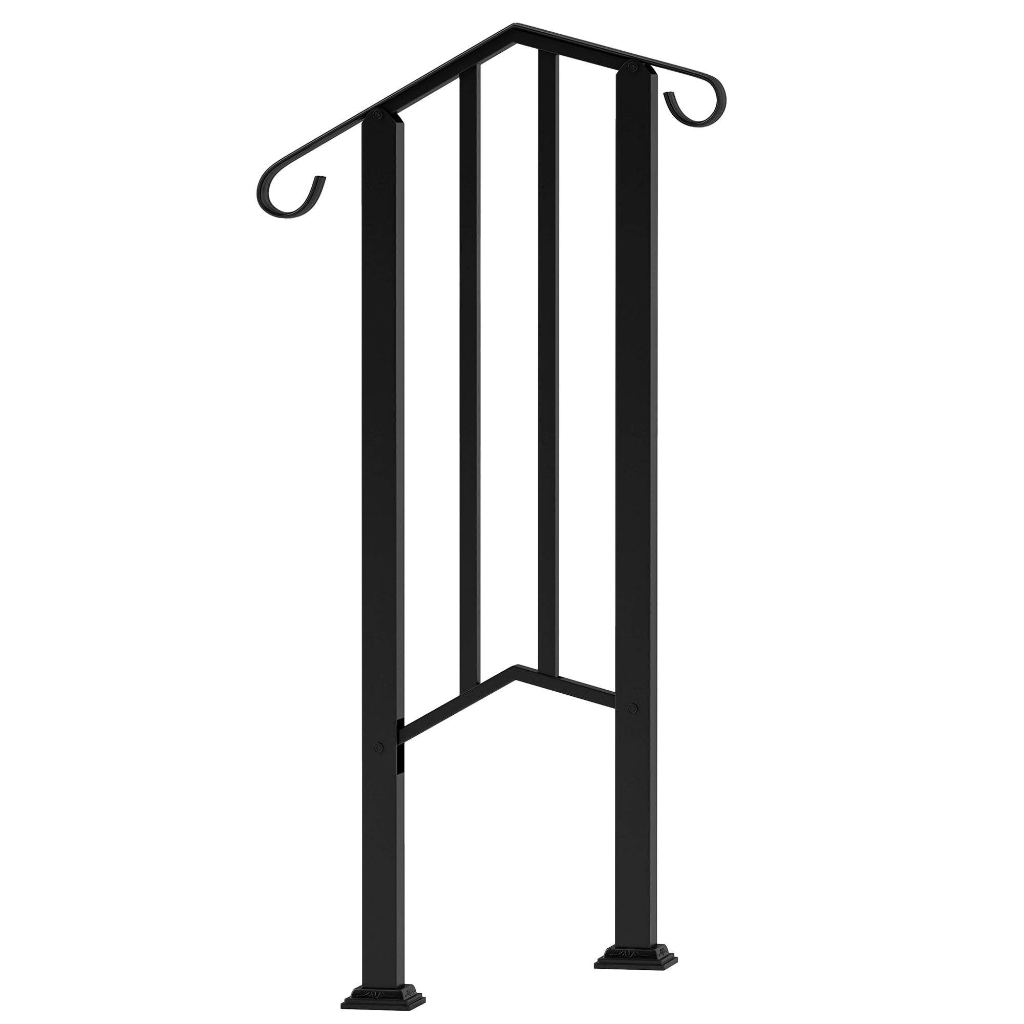 1-2 Step Handrails for Outdoor Steps, Metal Outdoor Stair Railing, Porch Deck Railing with Installation Kit, Black