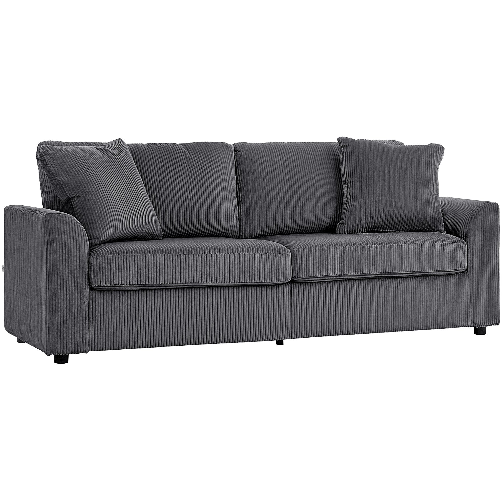 3 Seater Sofa, 83.5" Modern Upholstered Couch with Pocket Spring and 2 Scatter Cushions for Living Room, Dark Grey