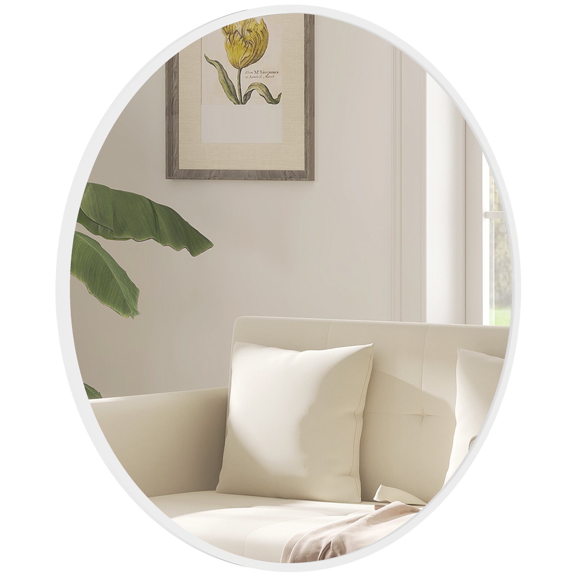 36" Round Mirror, Bathroom Wall Mirror with Metal Frame, Decorative Vanity Mirror for Living Room, Bedroom, White