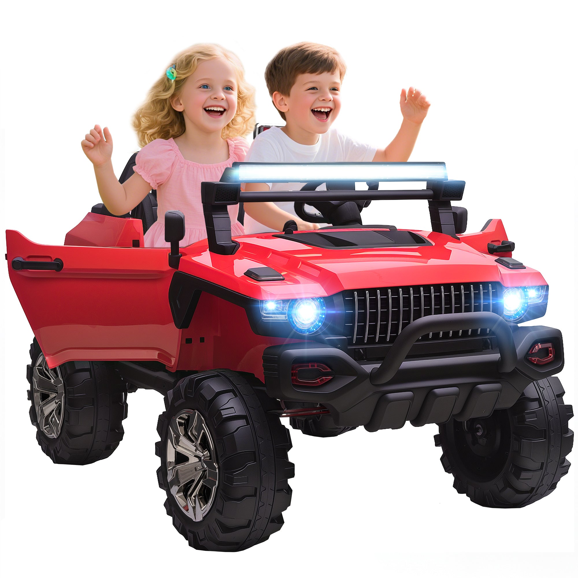 Aosom 2-Seater Kids Ride On Police Car, 12V 7AH Ride on Truck, Electric Car for Toddlers with Remote Control, LED Lights, Big Wheels, 4 Shock Absorbers, MP3, Storage, Red