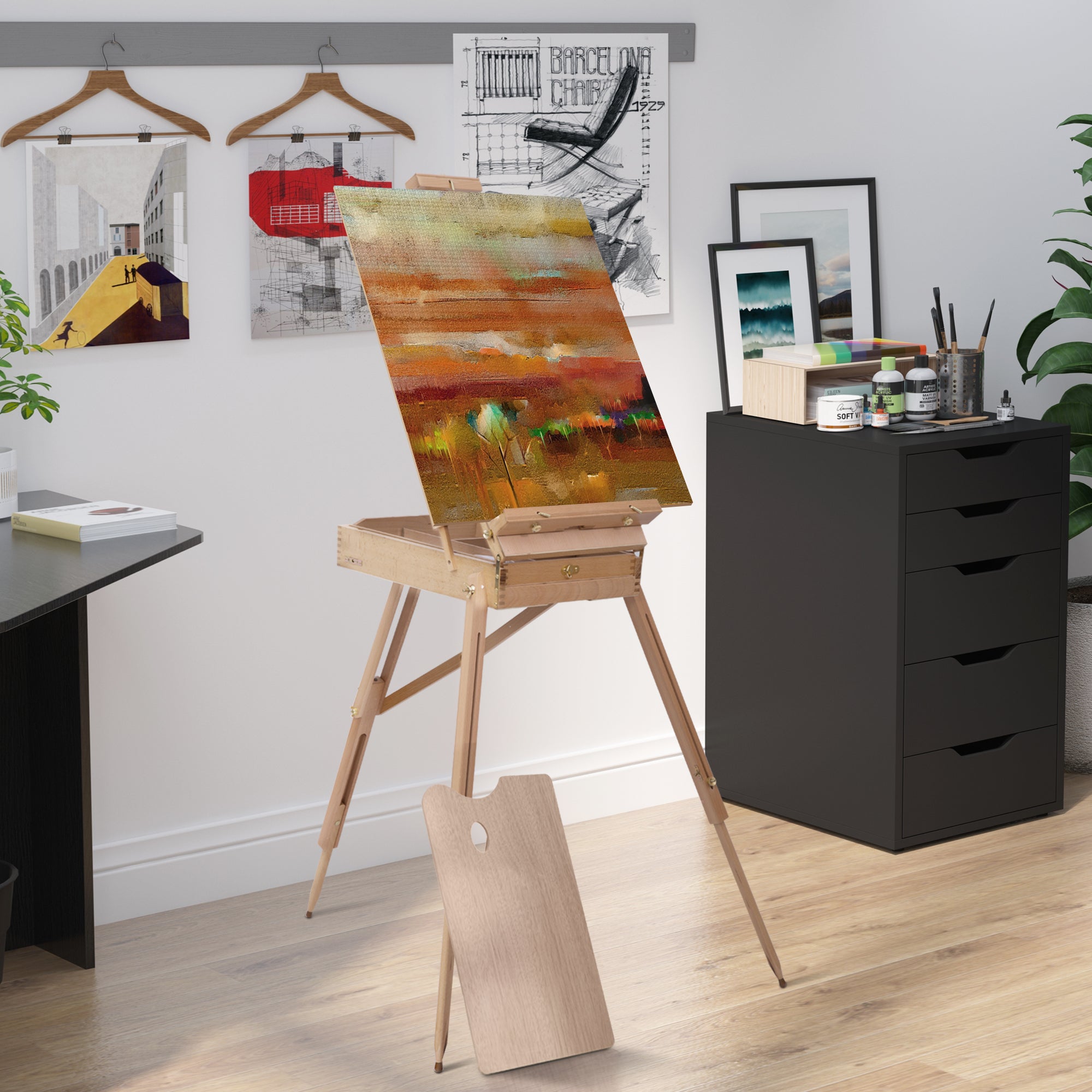 Folding Wood French Artists Easel Set Portable Art Painters Tripod Sketch Craft