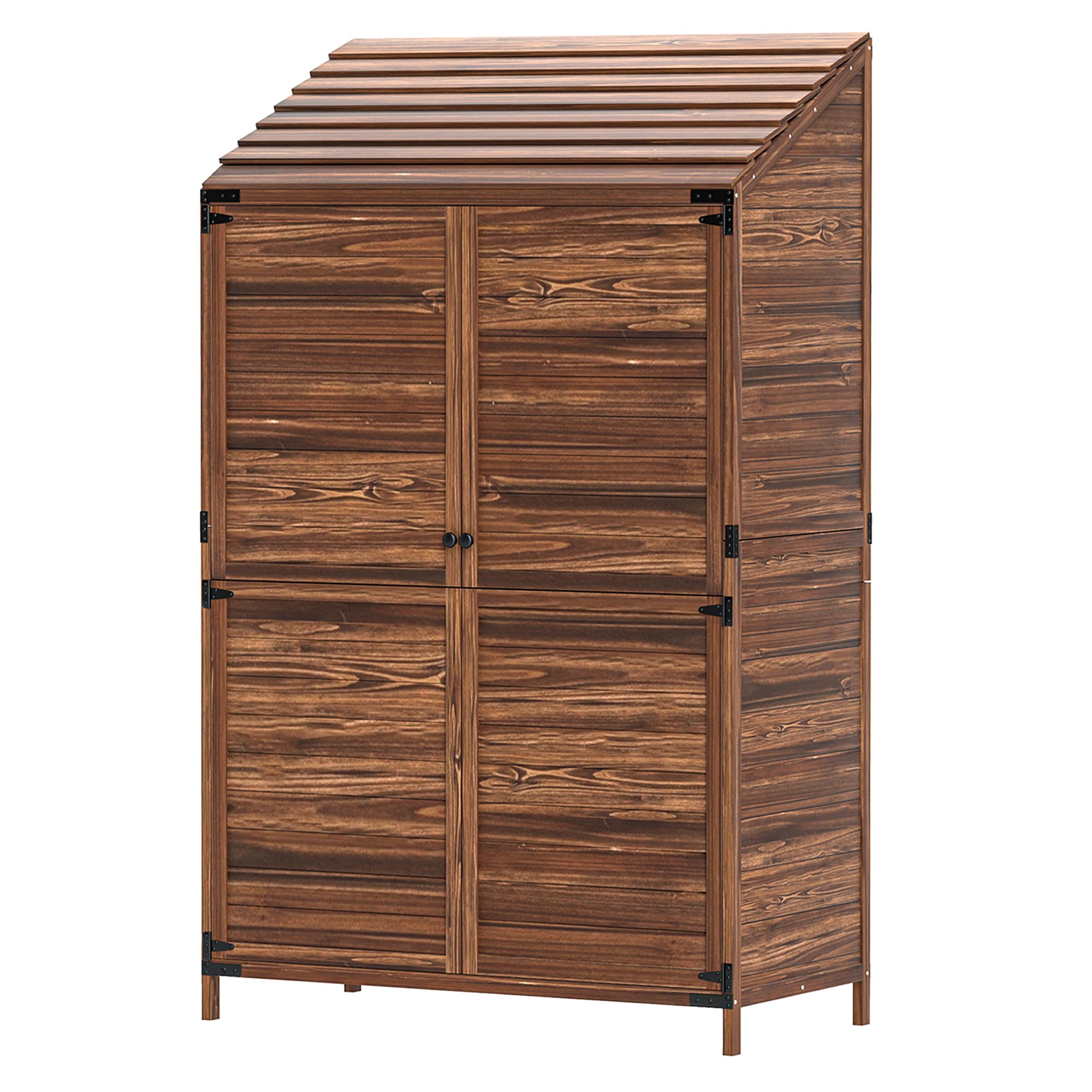 Outdoor Storage Cabinet, Wooden Garden Storage Shed with Double Doors and Shelves for Garden Porch Deck, Mixed-Brown