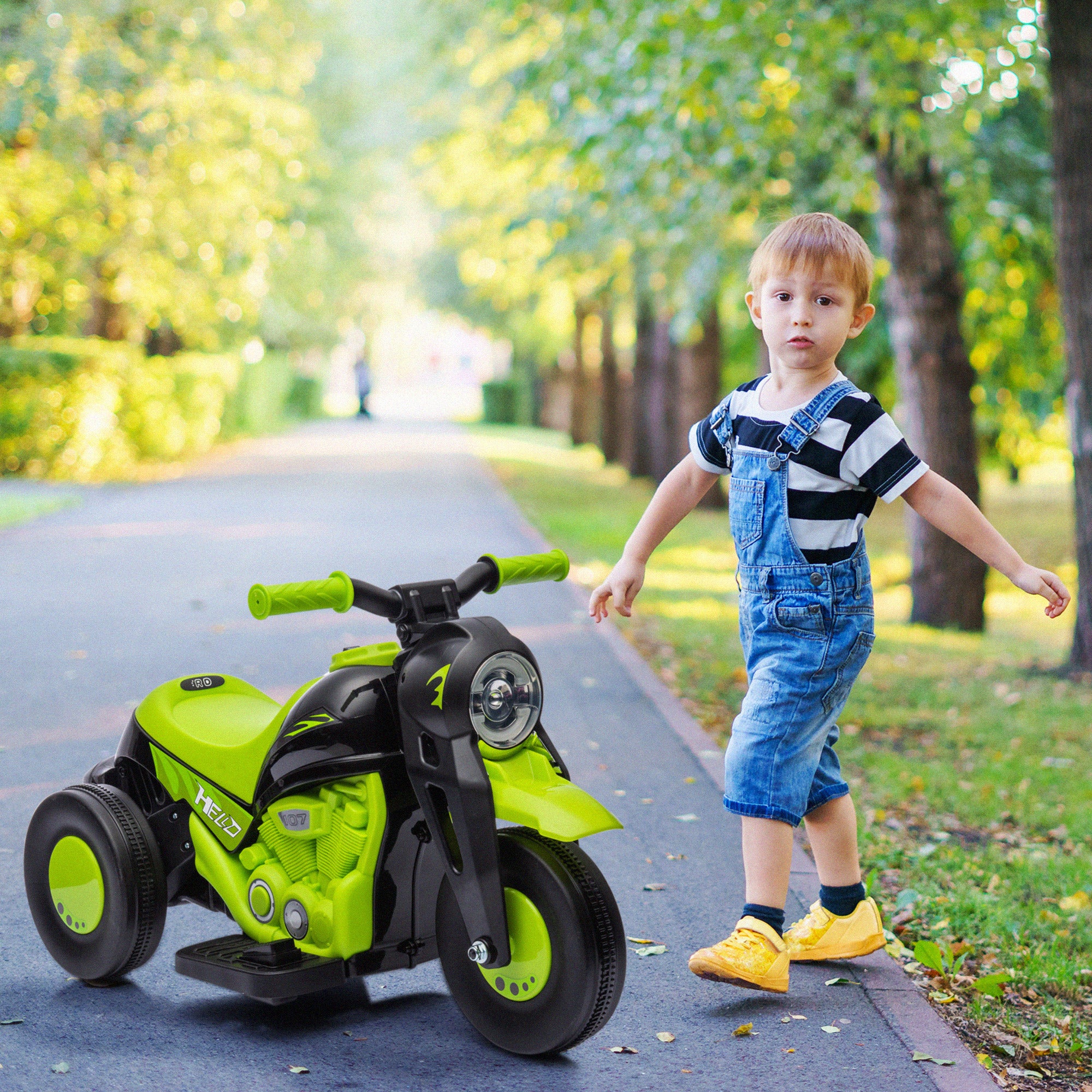 Qaba Electric Motorcycle for Kids, 6V Ride on Bubble Car with LED Headlight, Music, Pedal, for 2-5 Years Green