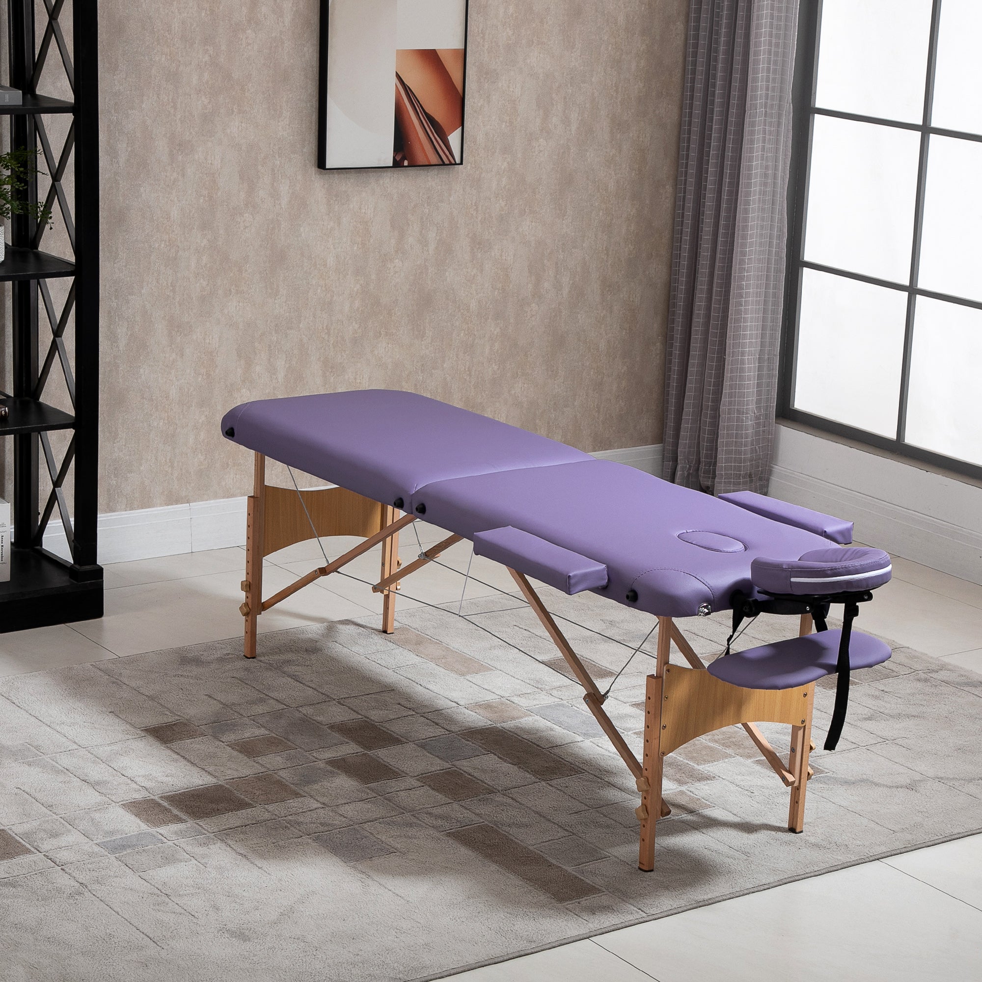 83 Inch Portable Folding Massage Table, Height Adjustable Professional Salon Spa Facial Couch Bed with Free Carrying Case, Headrest, Armrests, Purple