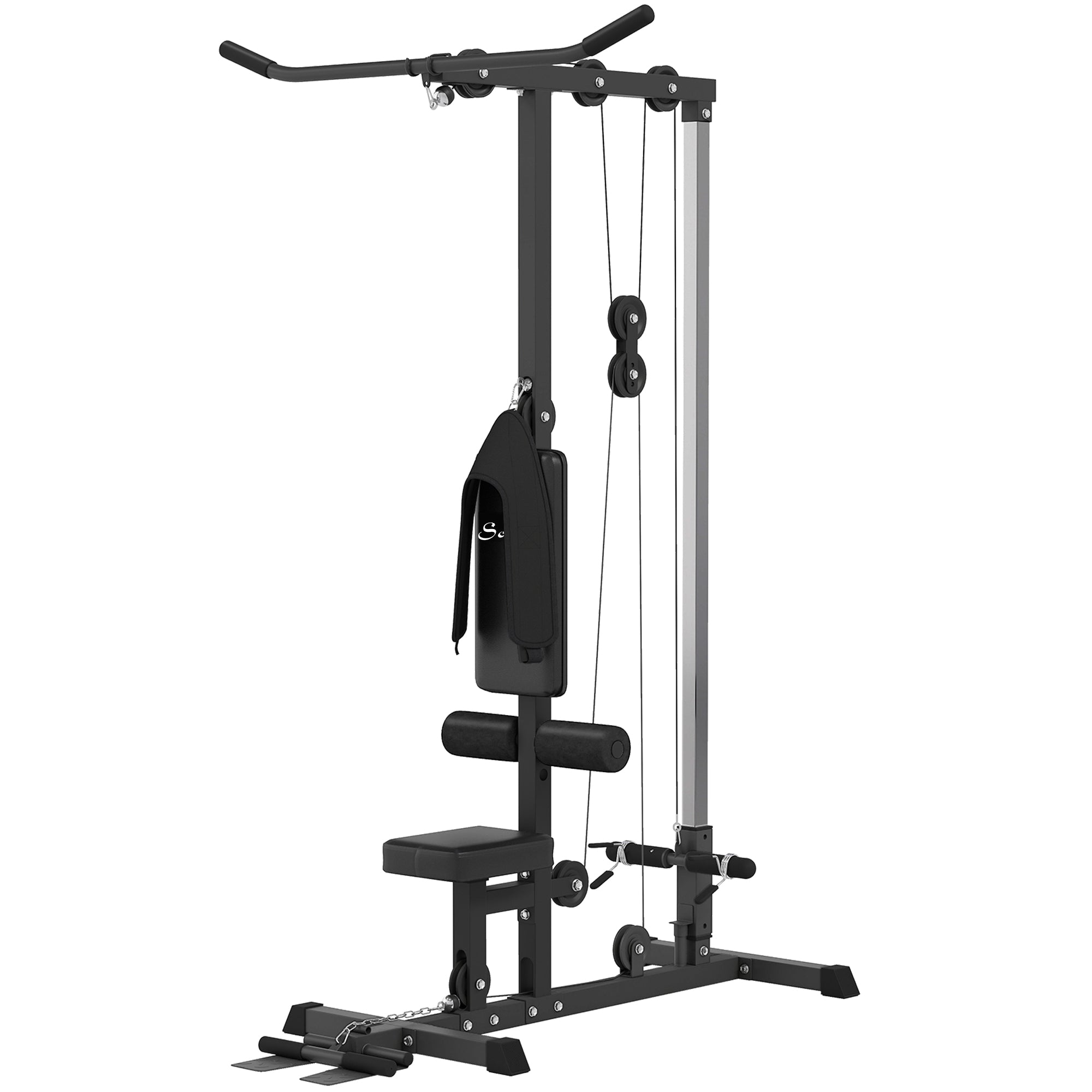 Soozier Lat Pull Down Machine, High / Low Pulley Machine with Adjustable Seat and Flip-Up Footplate, Black