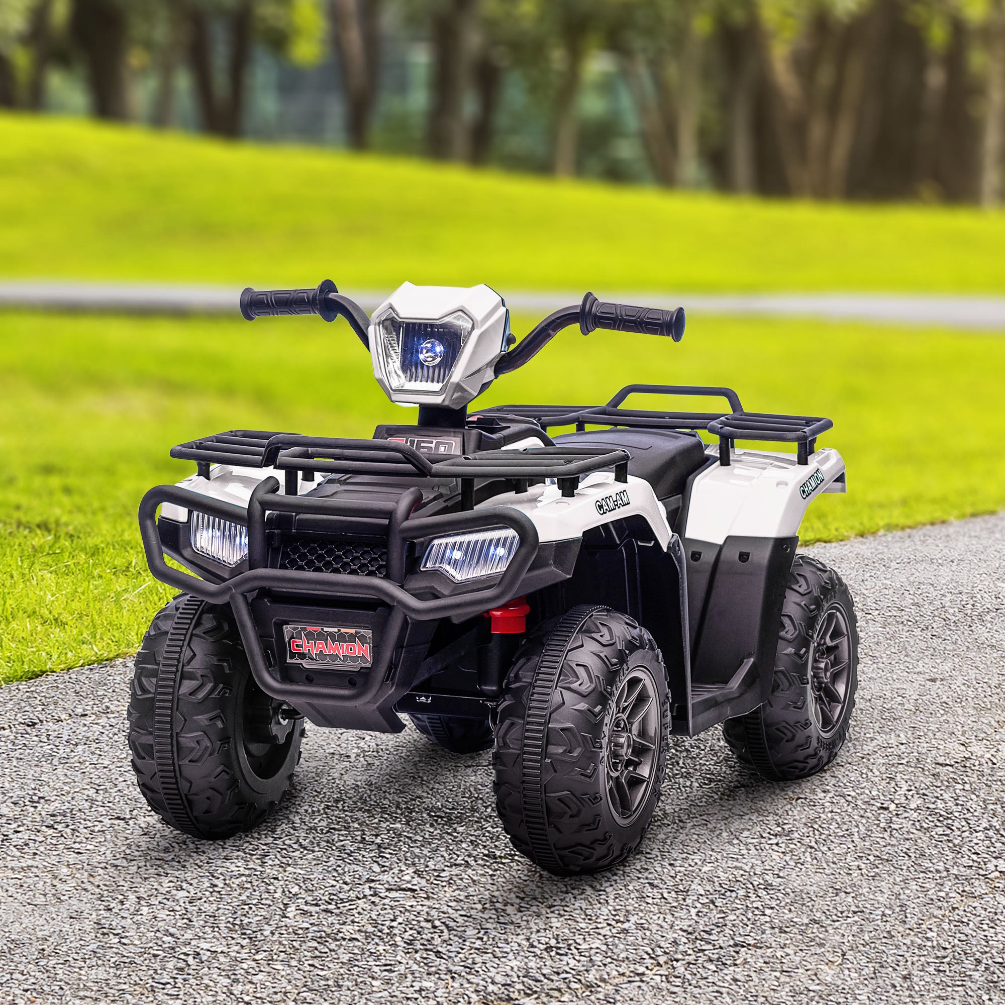 Aosom 12V Kids ATV Quad, 4 Wheeler Battery Powered Electric Vehicle with Music MP3, Headlights, High Low Speed, Treaded Tires, for Boys and Girls Ages 37-60 Months, White