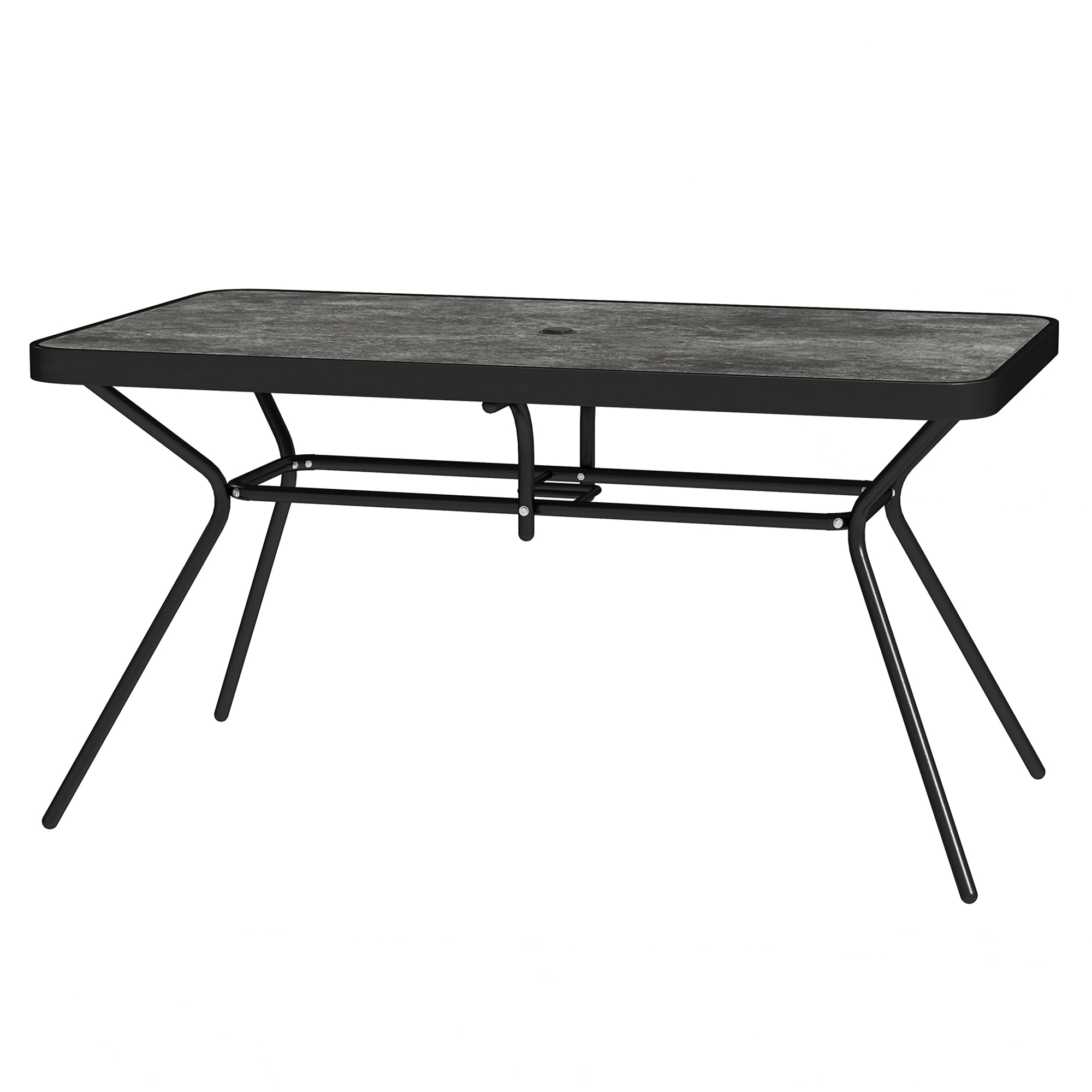 Rectangle Outdoor Dining Table for 6, with 1.7" Umbrella Hole, Easy Clean DPC Plastic Tabletop, 55" x 31.5" x 28"