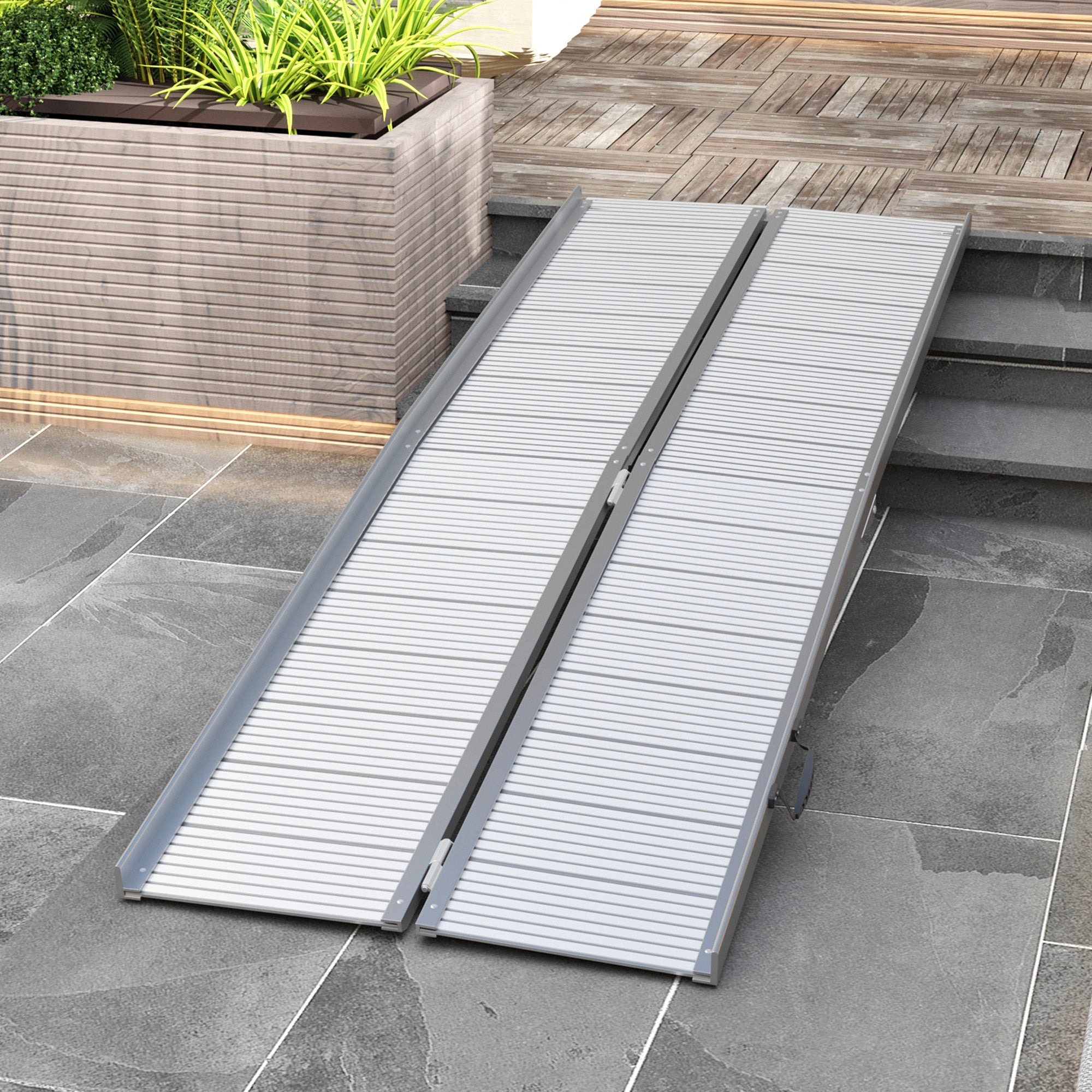 8' Foldable Handicap Ramp for Home, Steps, Doorways, Aluminum Portable Wheelchair Ramp, Textured Threshold Ramp, Silver