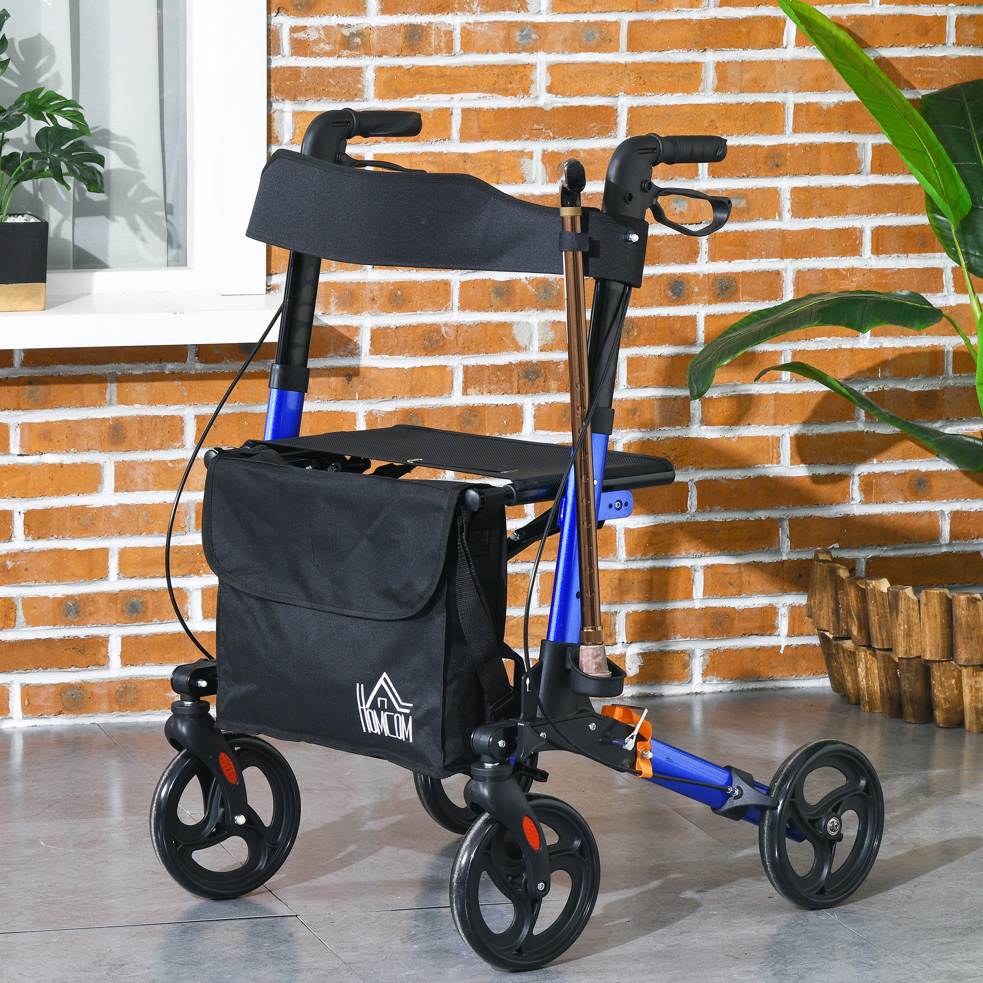 Rollator for Seniors with Seat, Back, Cane Holder, Aluminium Folding Rolling Walker with Adjustable Handle, Bag, Blue