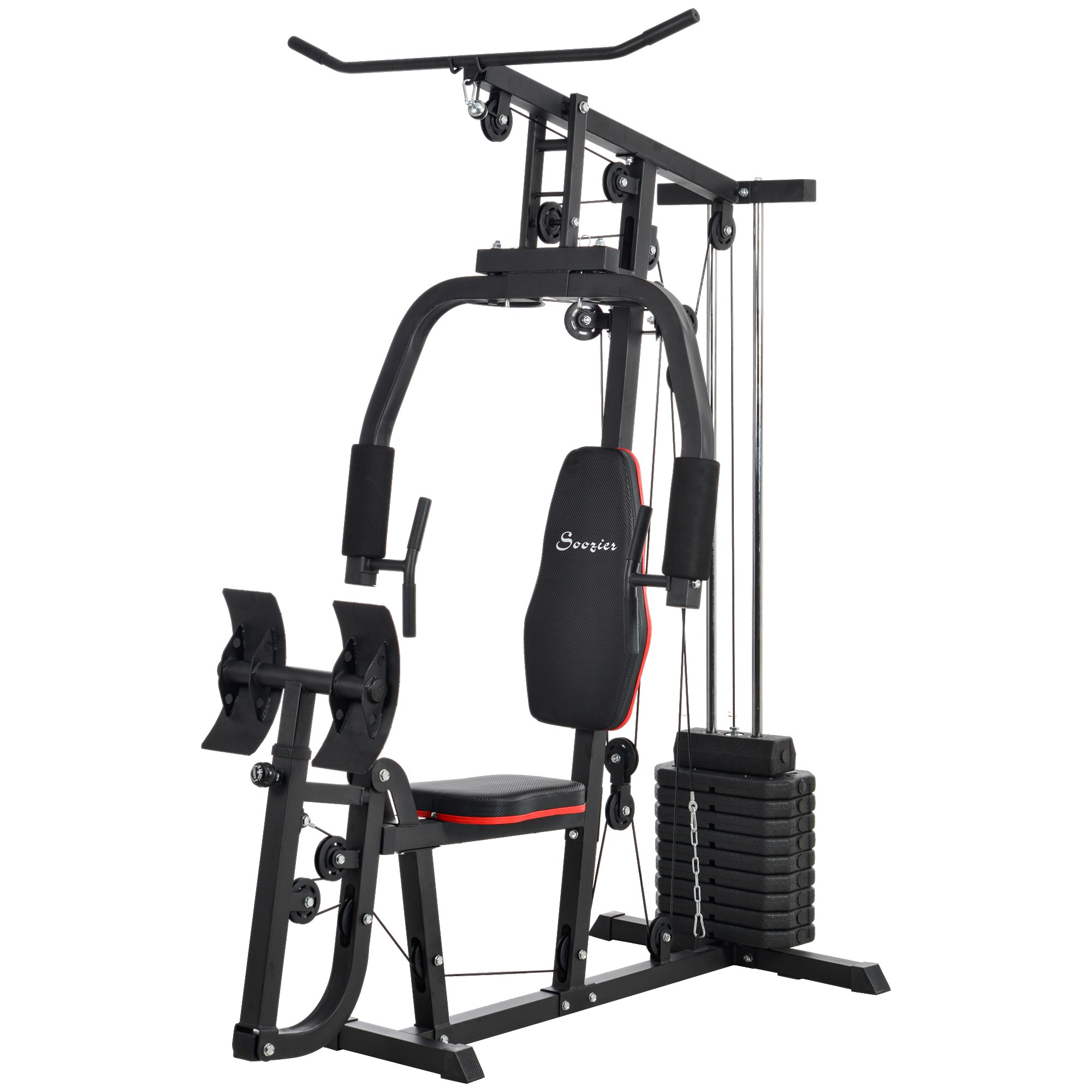 Soozier Home Gym Weights Machine, Multi Gym Lat Pulldown and Leg Workout Equipment with 99lbs Weight Stack