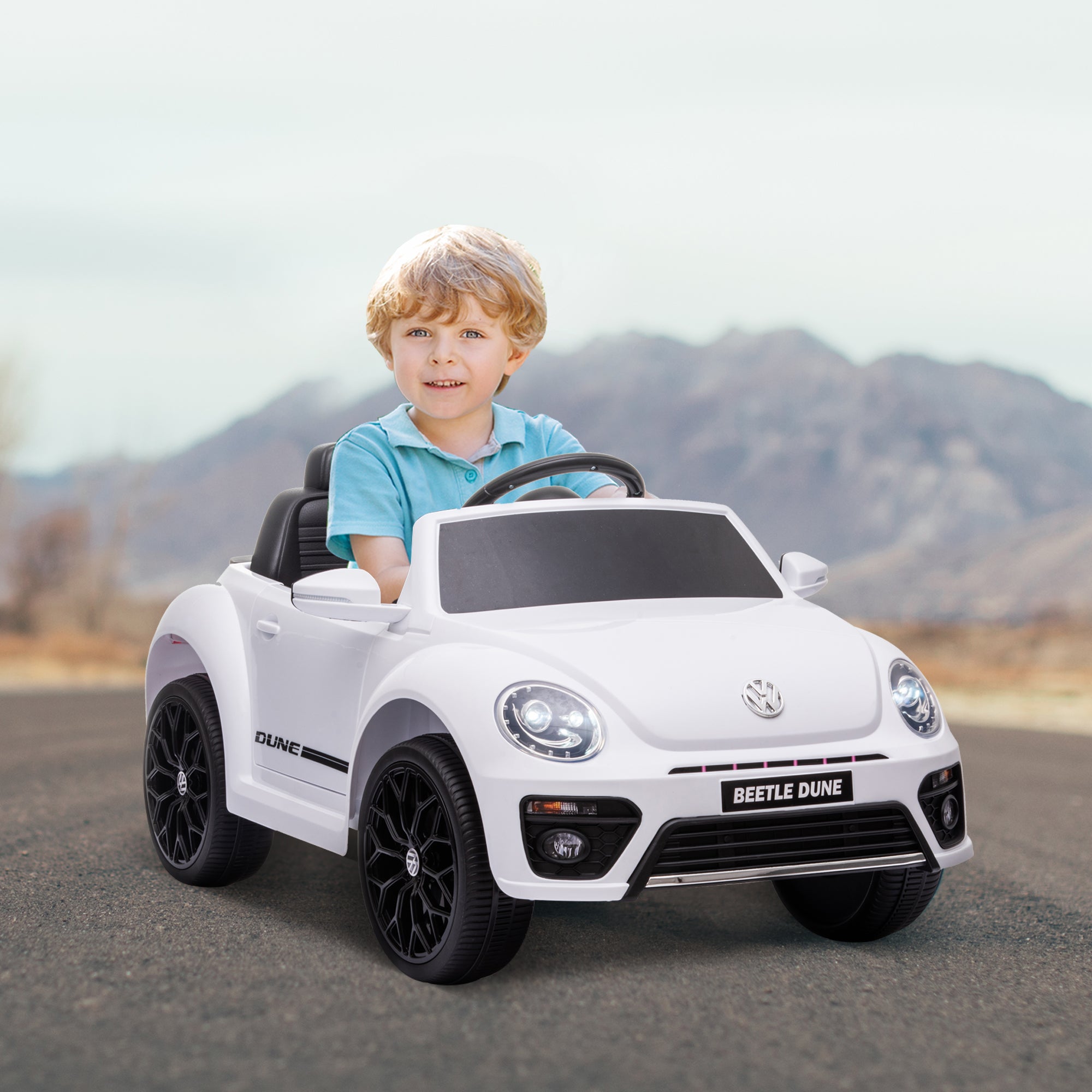 Qaba 12V Volkswagen Beetle Licensed Electric Car for Kids w/ Remote Control, 4 Spring Suspension Wheels, Soft Start, White