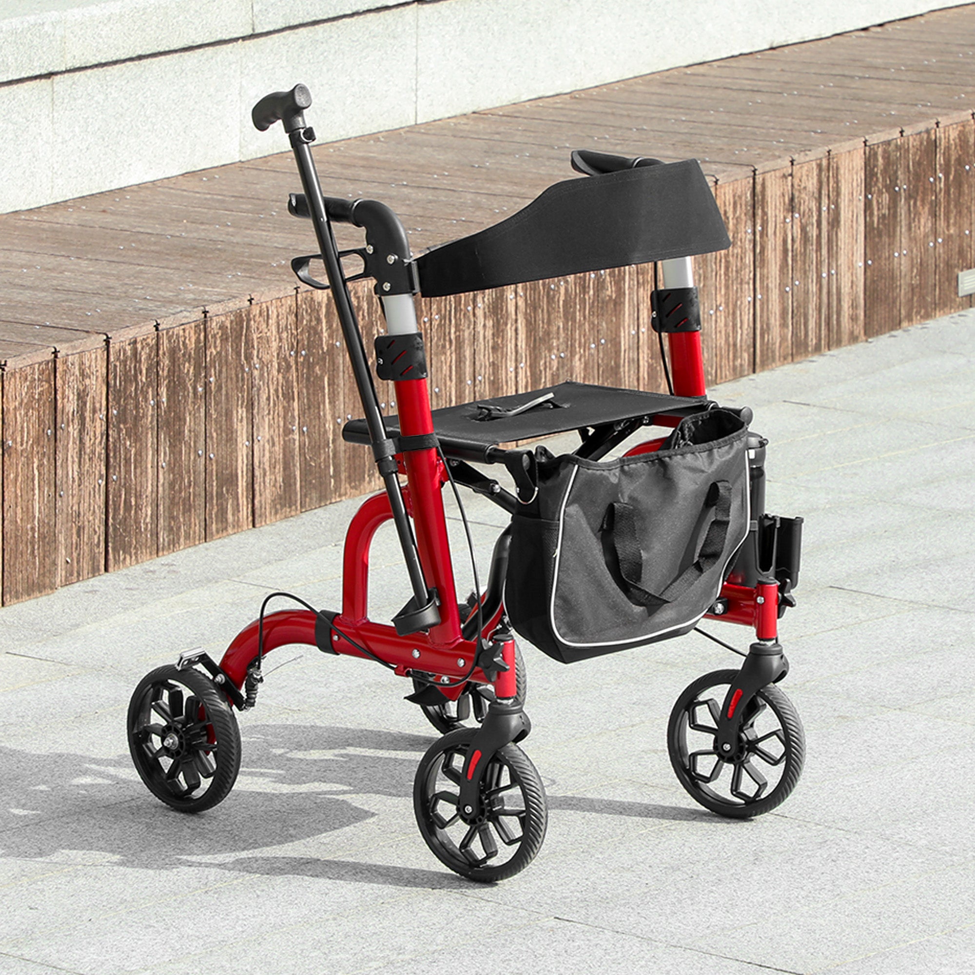 Rollator Walker for Seniors and Adults with 8'' Wheels, Padded Seat and Backrest,  Storage Bag Red