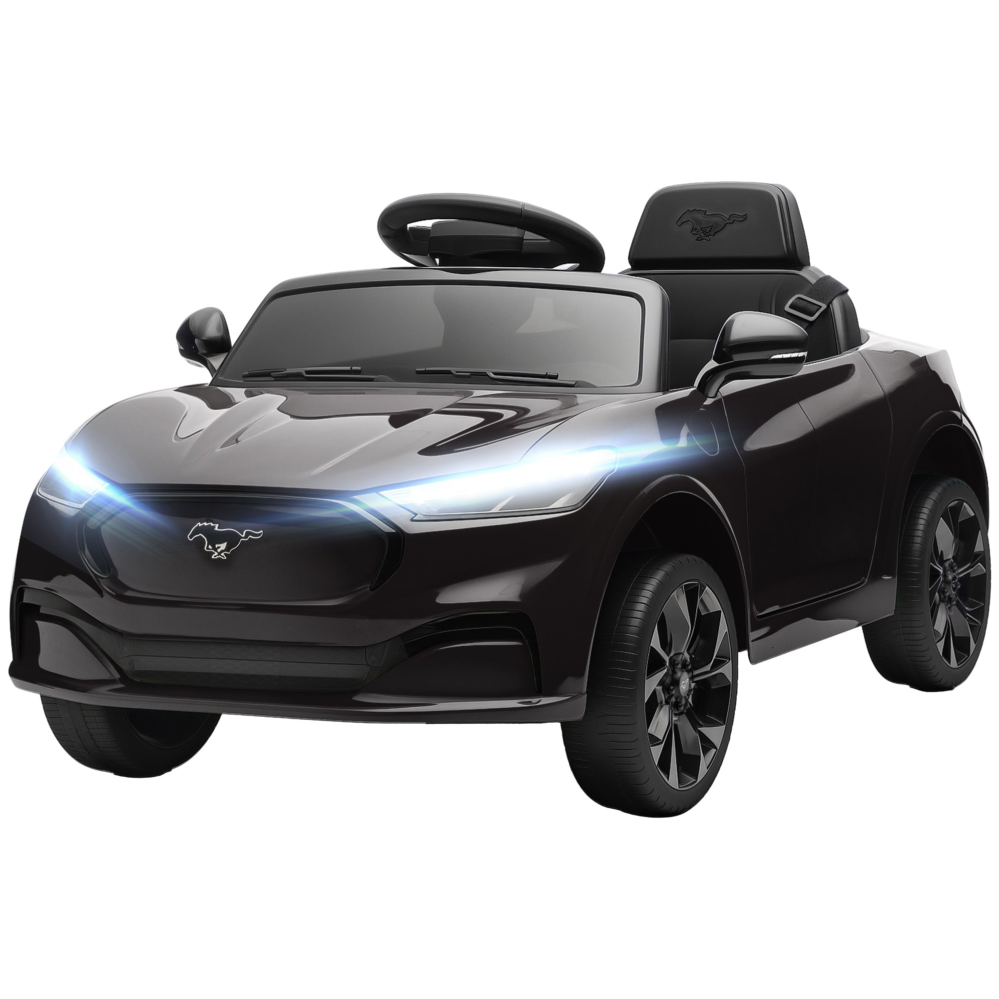 Qaba Ride On Car for Kids, Licensed Ford Mustang Mach-E 12V Electric Car with Remote Control, LED Light, Music, Black