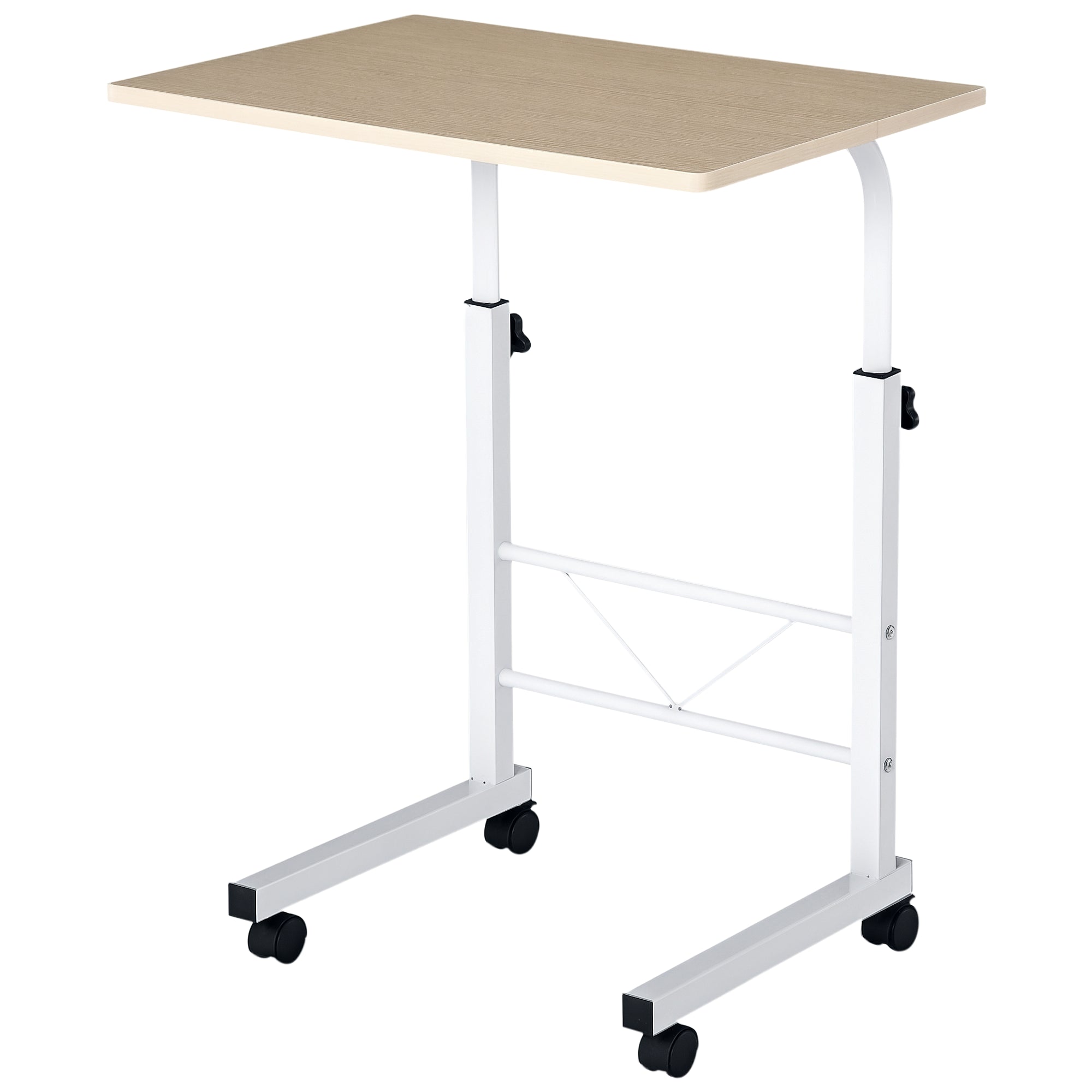 Mobile Standing Desk with Adjustable Height, 23.5 inch Stand Up Desk with Wheels, Natural Wood