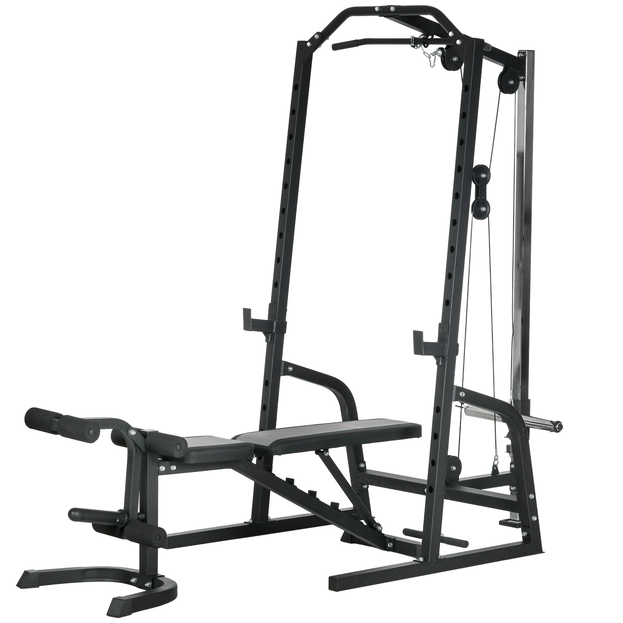 Soozier Smith Machine, Multi-Functional Power Cage w/ Adjustable Bench, Barbell Bar, Cable Pulley System, 15-Level Squat Rack