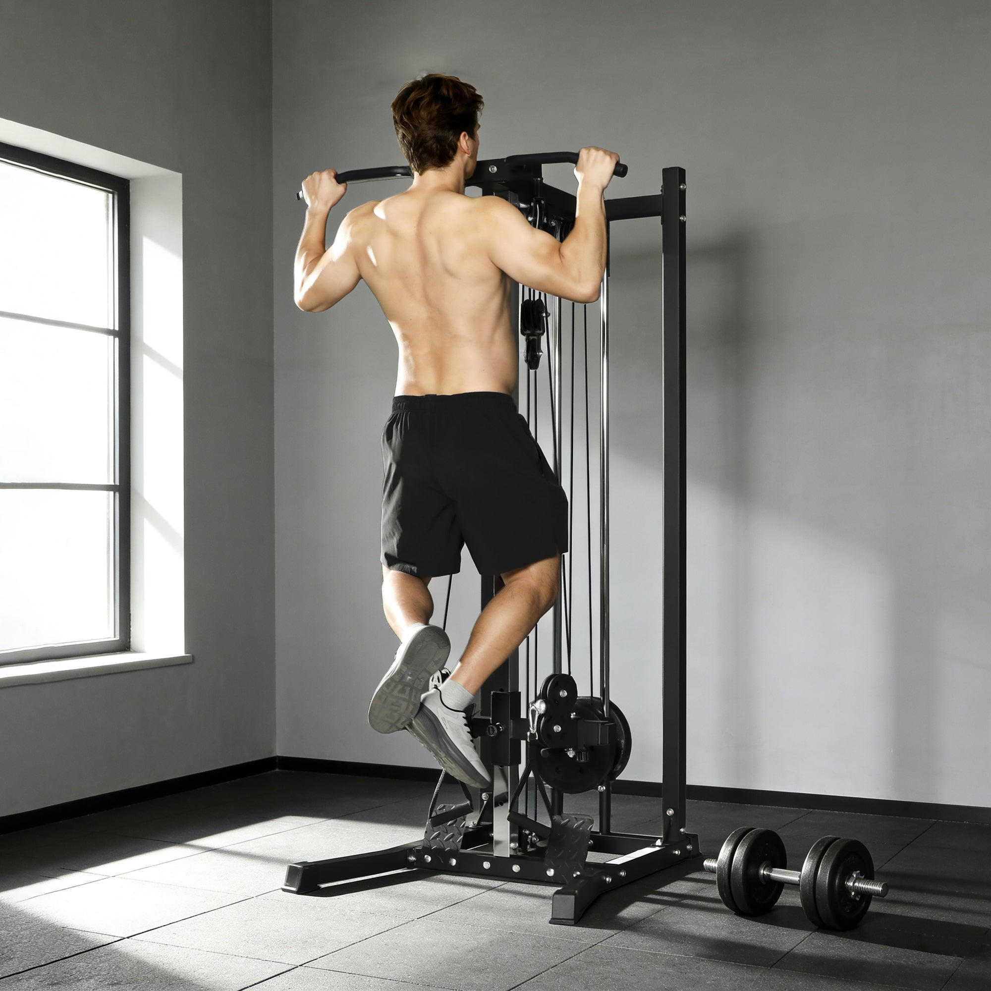Soozier Cable Station Dual Pulley System with Pull up Bar and 14 Adjustable Positions
