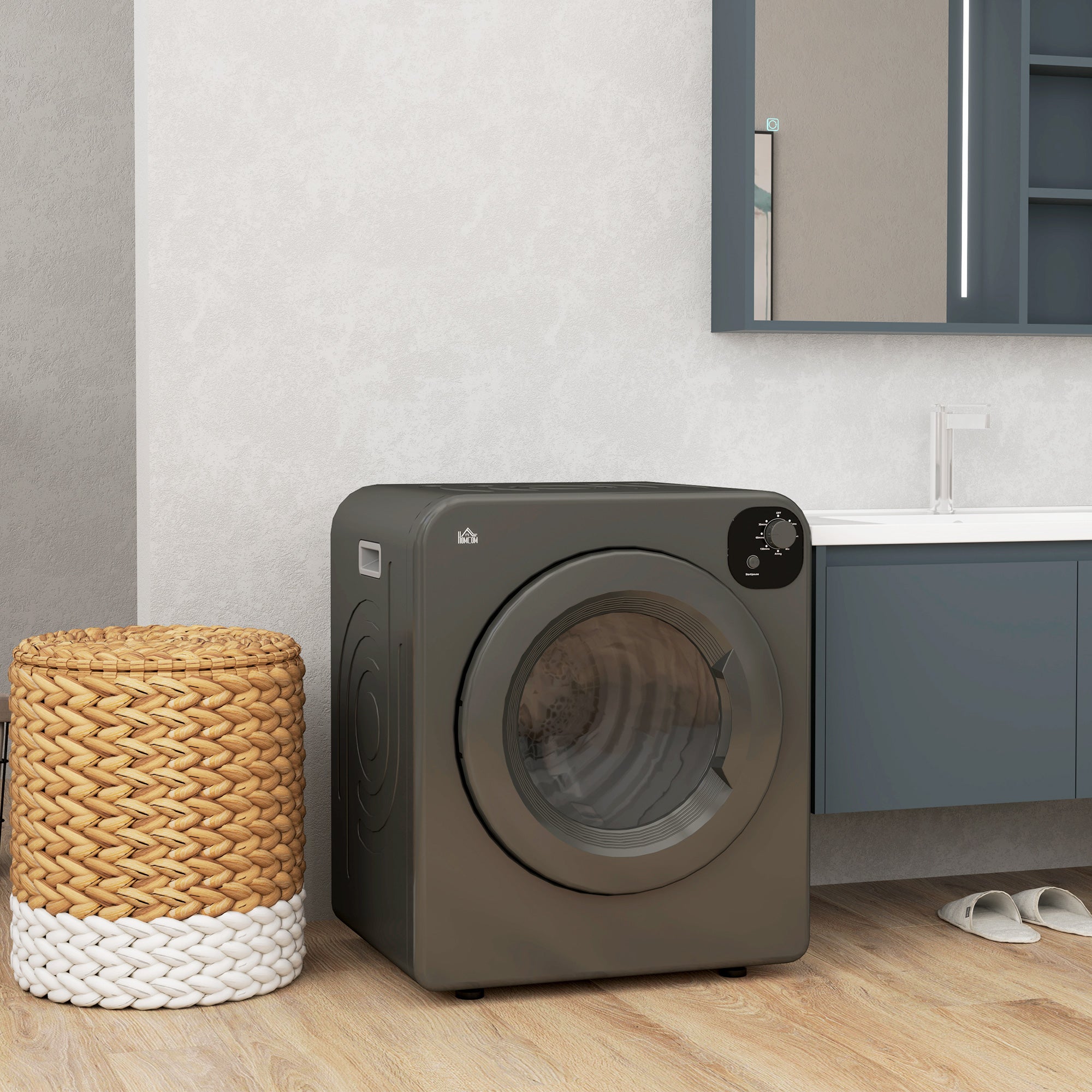 Compact Laundry Dryer Machine, 1300W, 3.22 Cu. Ft. Electric Portable Clothes Dryer with 7 Drying Modes for Apartment or Dorm, Grey