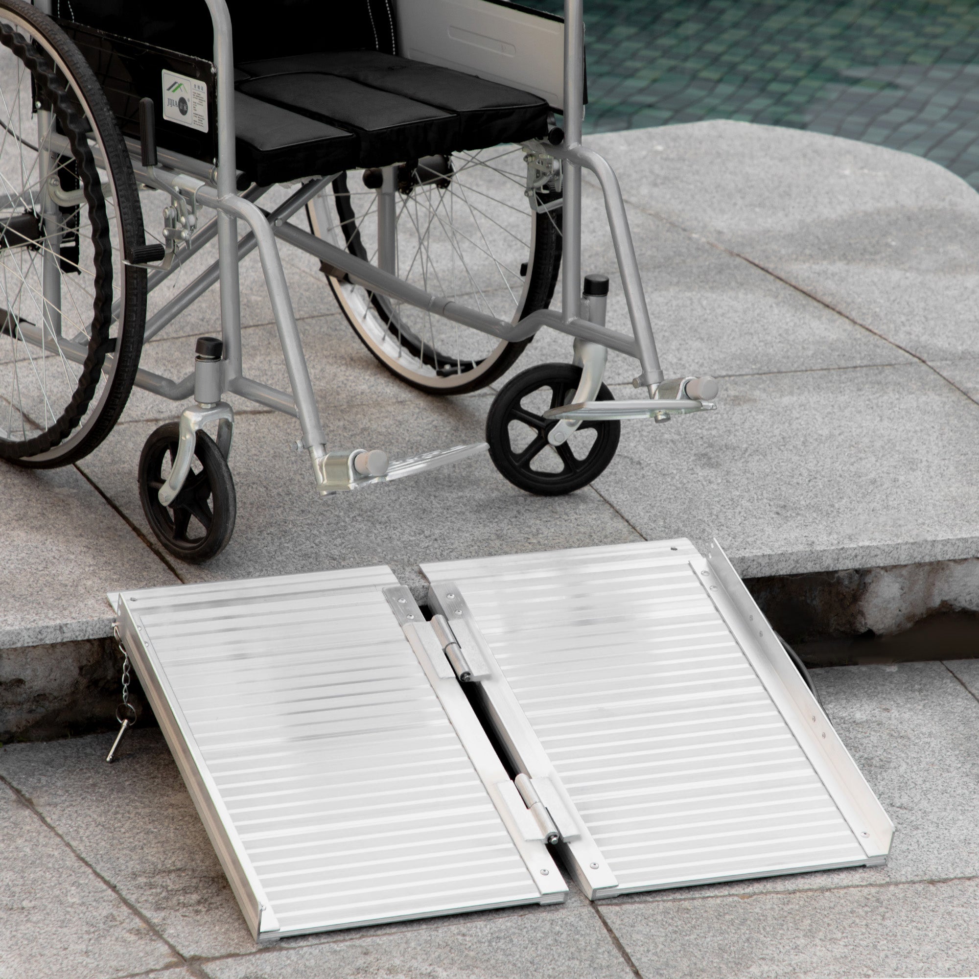 Textured Aluminum Folding Wheelchair Ramp, Portable Threshold Ramp 2', for Scooter Steps Home Stairs Doorways