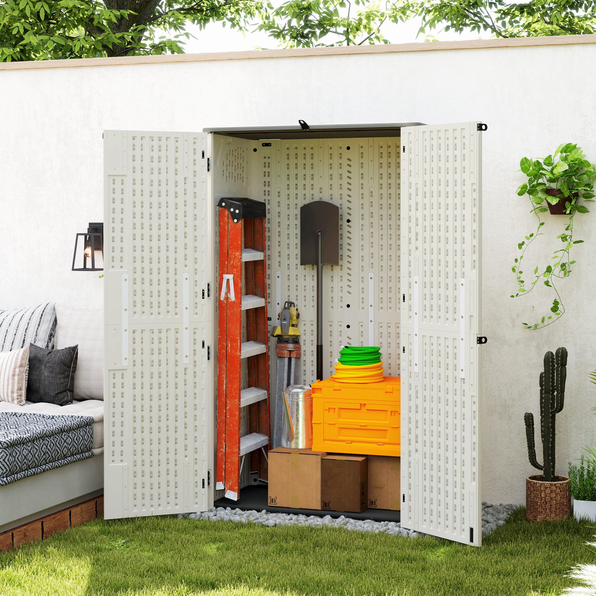 368 Gallon Outdoor Storage Cabinet with Openable Top and Lockable Doors for Lawnmower, Trash Can, Patio Accessories