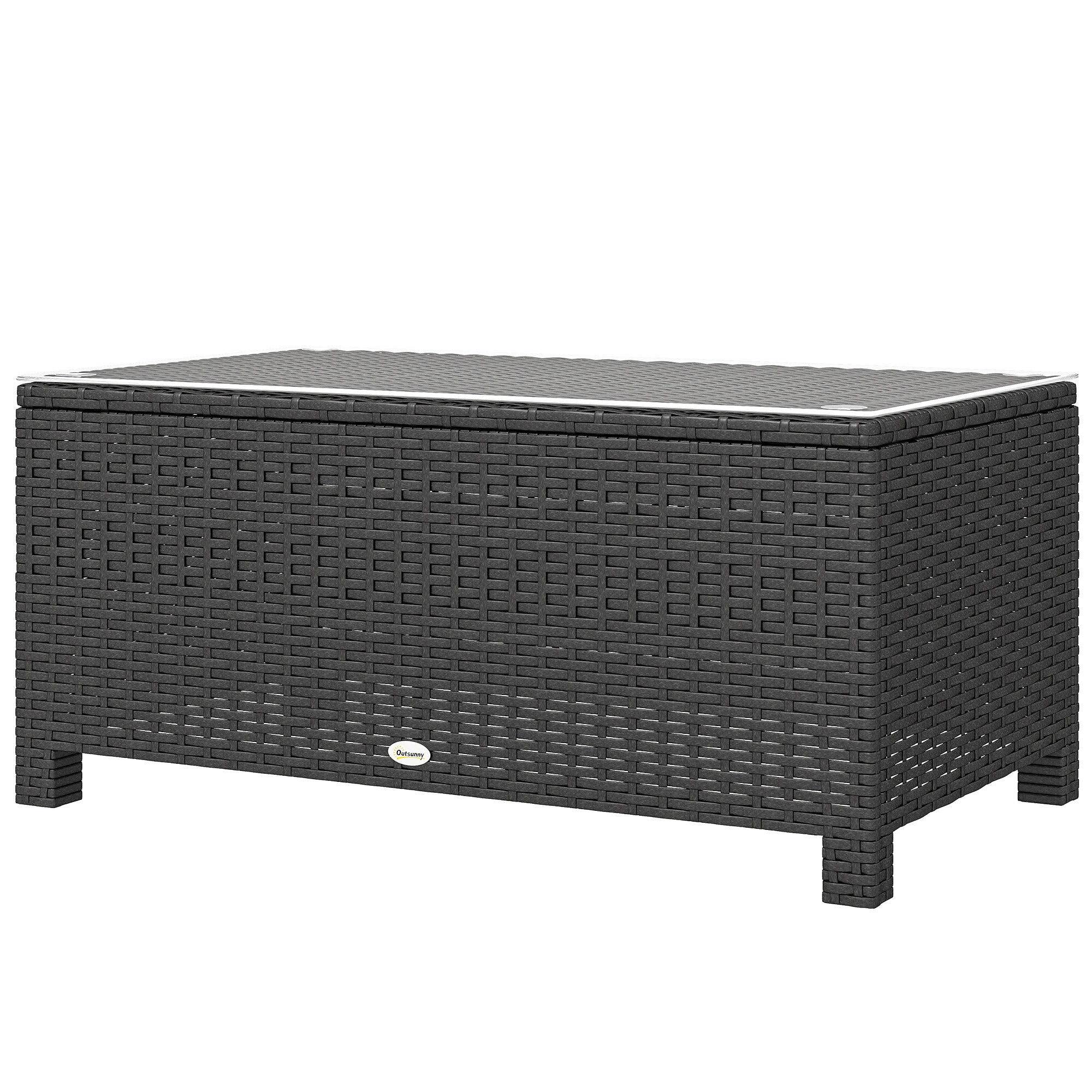 PE Wicker Outdoor Coffee Table with Glass Top Garden Patio Table, Dark Grey