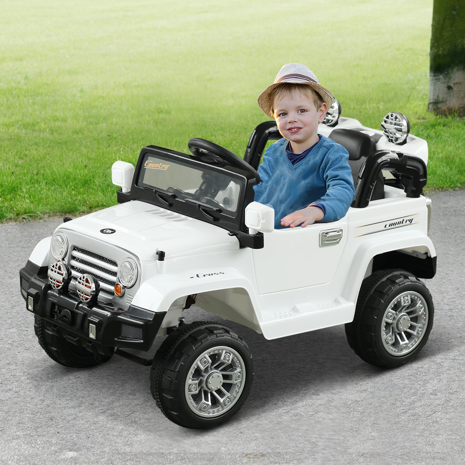 Aosom 12V Kids Electric Ride On Car Toy Jeep power wheels with Remote Control, White