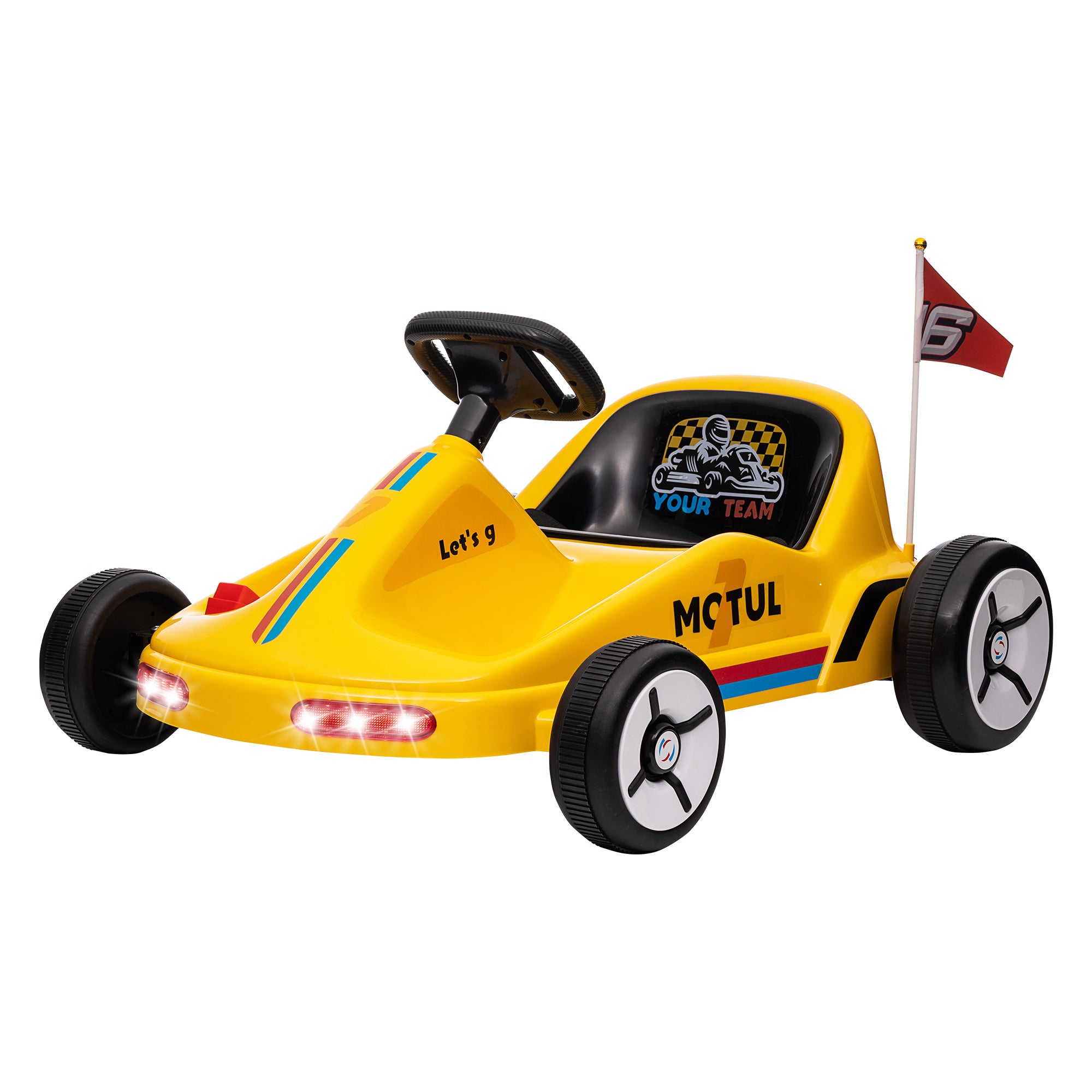Qaba 6V Electric Go Kart for Aged 3-5 Kids with Music, Light, Horn, Yellow