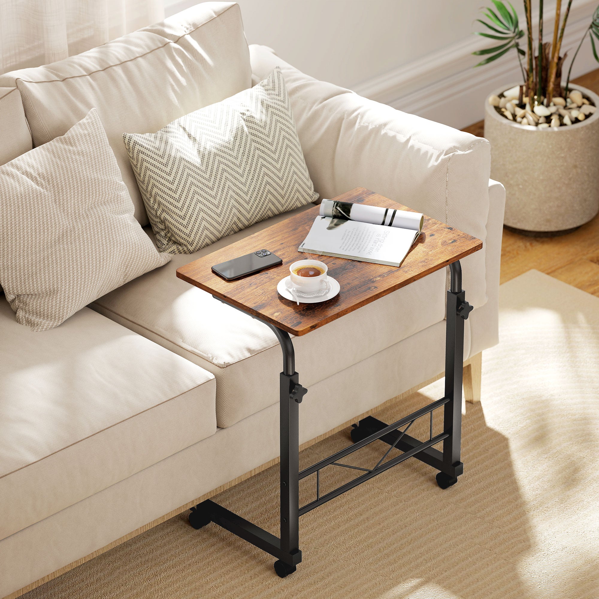 Mobile Standing Desk with Adjustable Height, 23.5 inch Stand Up Desk with Wheels, Rustic Brown