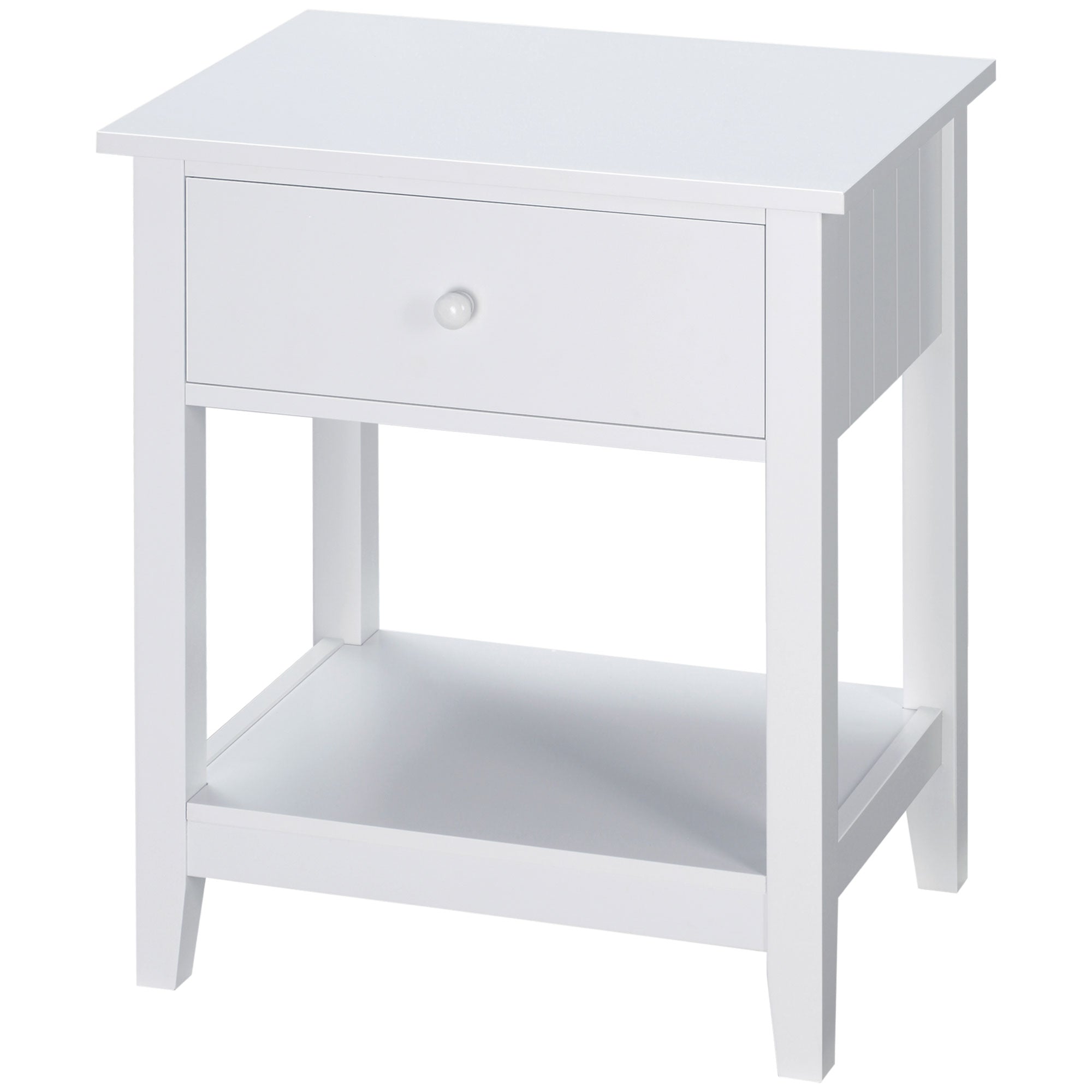 Modern Style Nightstand, Small End Table with Drawer and Storage Shelf for Bedroom, Living Room, White