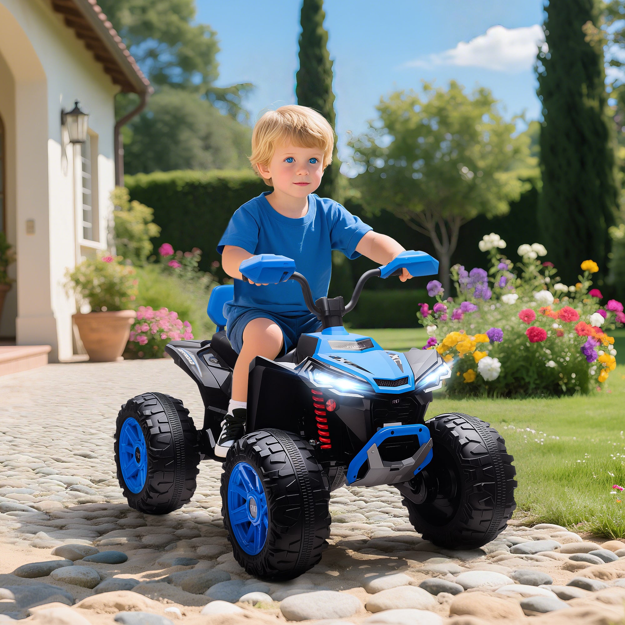 Qaba 2-Seater All-Terrain 4 Wheeler, 24V Kids ATV Ride-On, Electric Quad Car with Dual Motor, for Boys and Girls, Blue