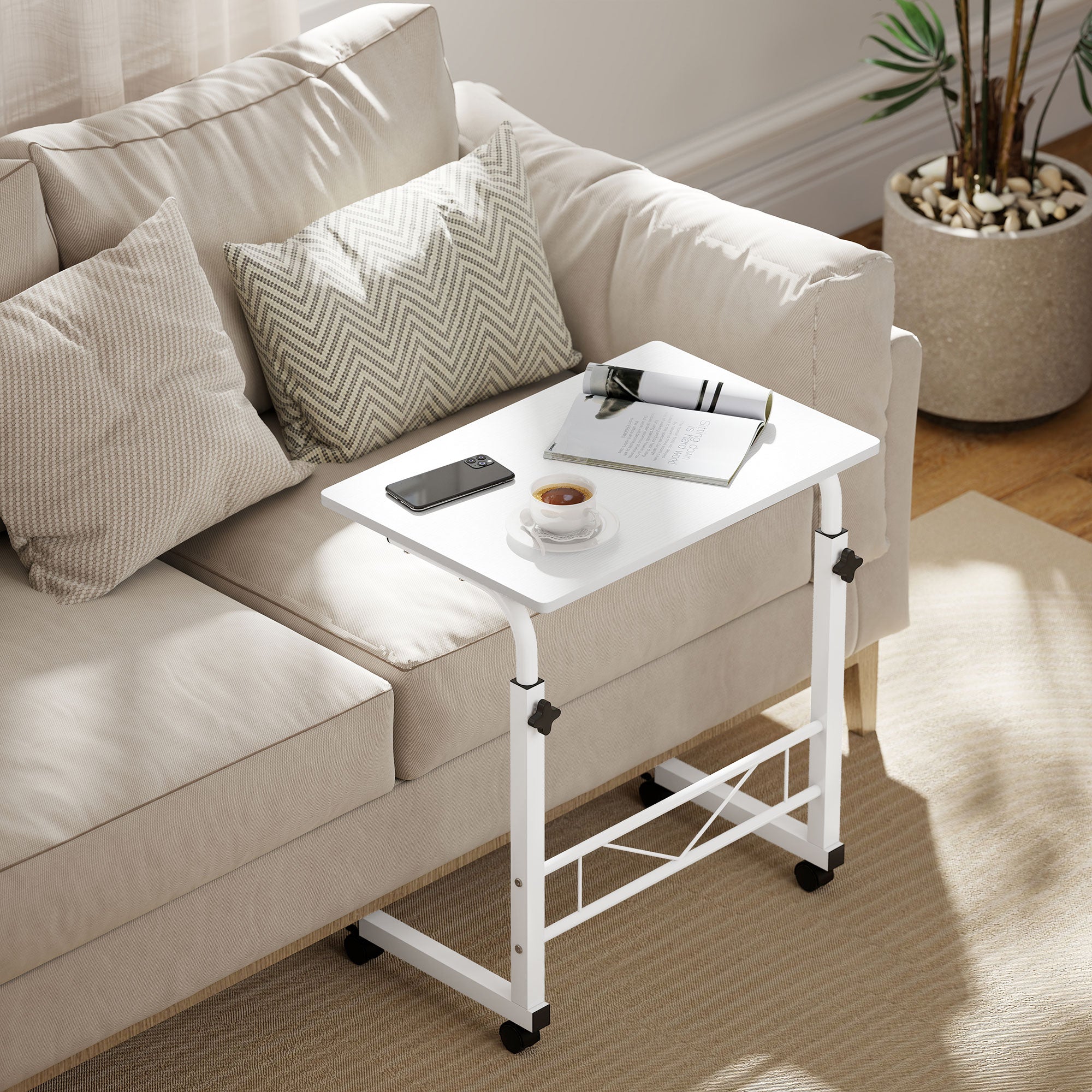 Mobile Standing Desk with Adjustable Height, 23.5 inch Stand Up Desk with Wheels, White