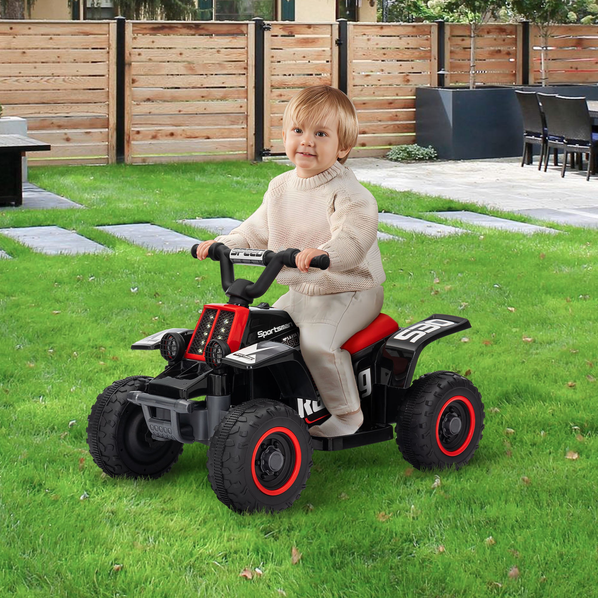 Qaba 6V Kids ATV Quad, 4 Wheeler Battery Powered Electric Ride on Car w/ Lights, Forward Backward, Black