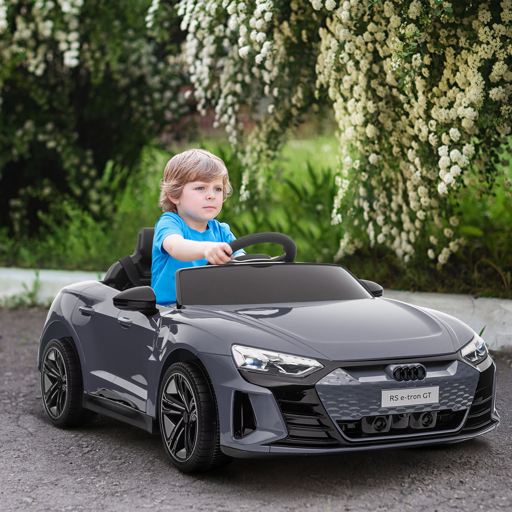Aosom Ride-On Toy On Car with Remote Control, 12V 3.1 MPH Electric Ride for Kids w/ Suspension System, Horn Honking, Grey