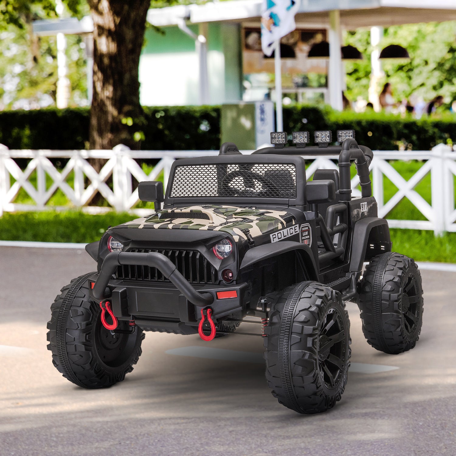 Aosom 12V Battery-powered Kids Jeep Ride On Police Car with Parental Remote Camouflage