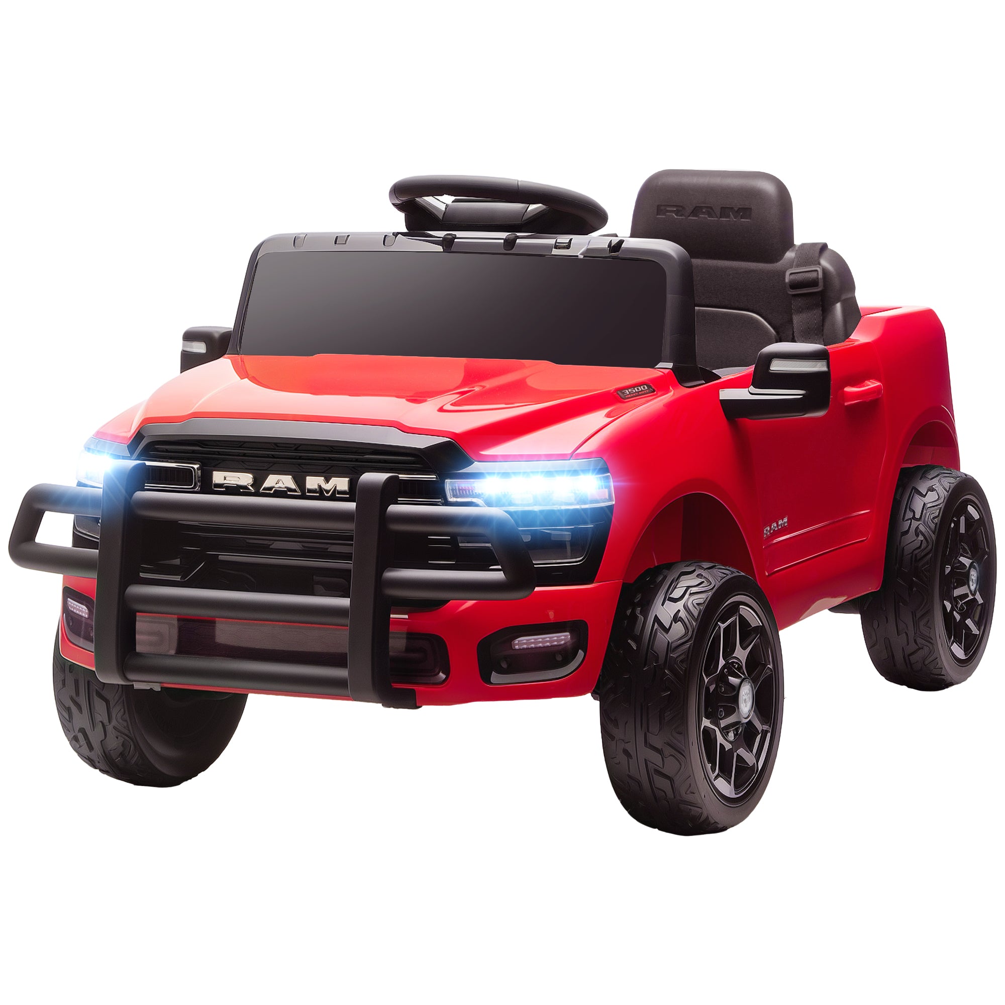 Qaba 12V Ride on Car, Licensed Dodge RAM 3500 Electric Vehicle with Remote Control, Suspension for 3-5 Years, Red