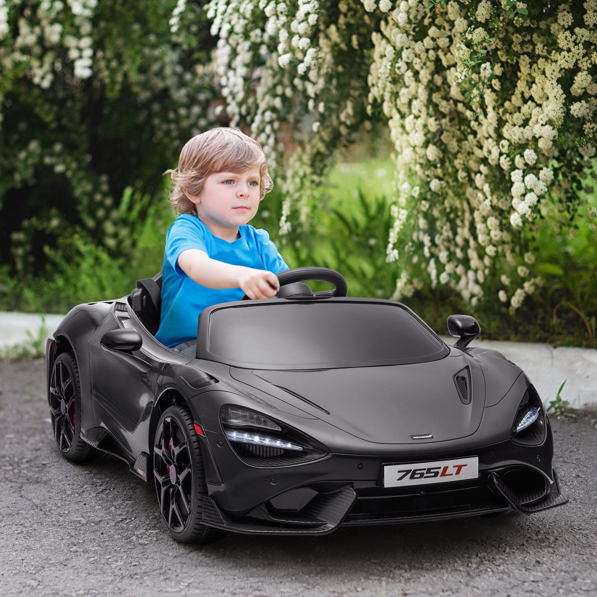 Qaba McLaren 765LT Licensed 12V Kids Electric Car w/ Scissor Doors, Transport Wheels, Remote, Slow Start, Music Horn Black