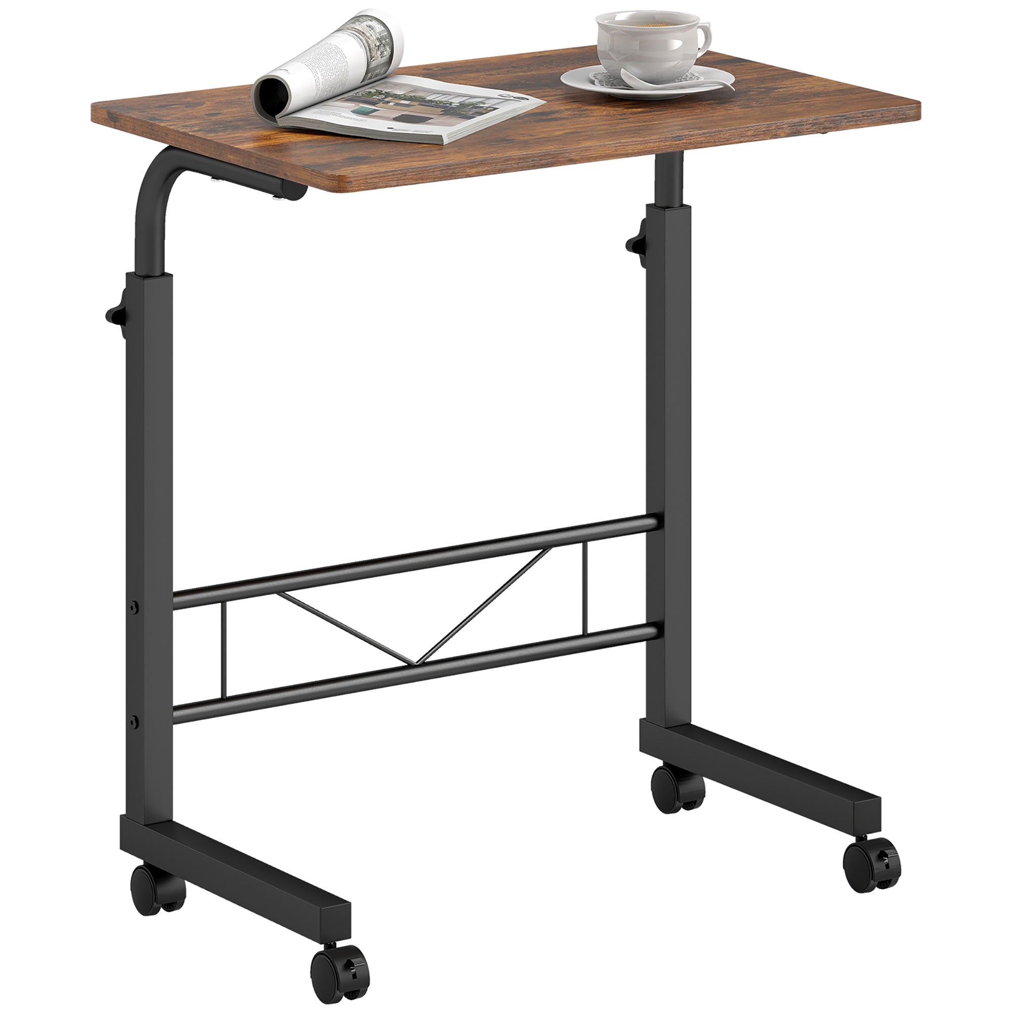 Mobile Standing Desk with Adjustable Height, 23.5 inch Stand Up Desk with Wheels, Rustic Brown