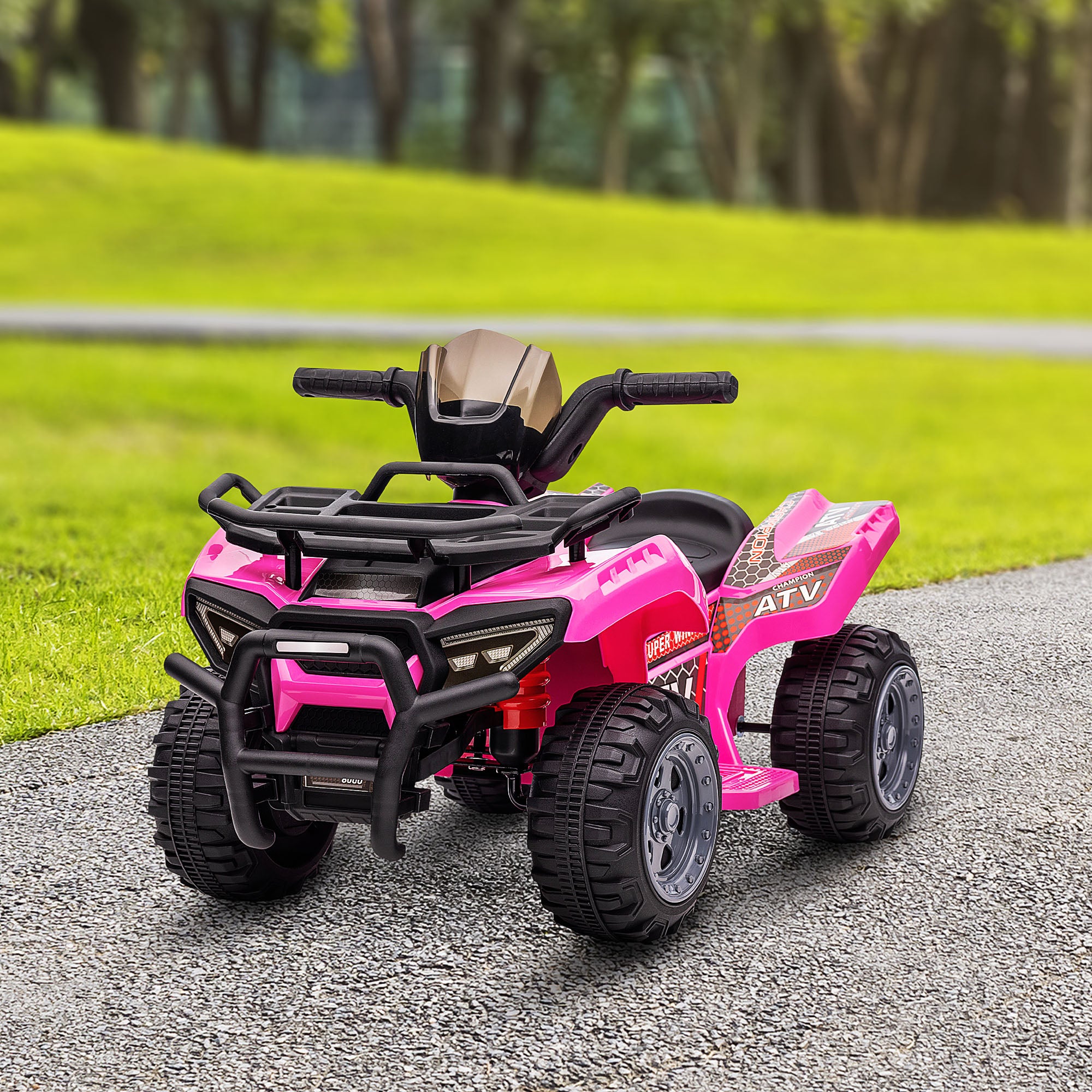Aosom 6V Kids ATV Quad, 4 Wheeler Battery Powered Electric Ride on Car with Music, Forward, for Boys and Girls Ages 18-36 Months, Pink