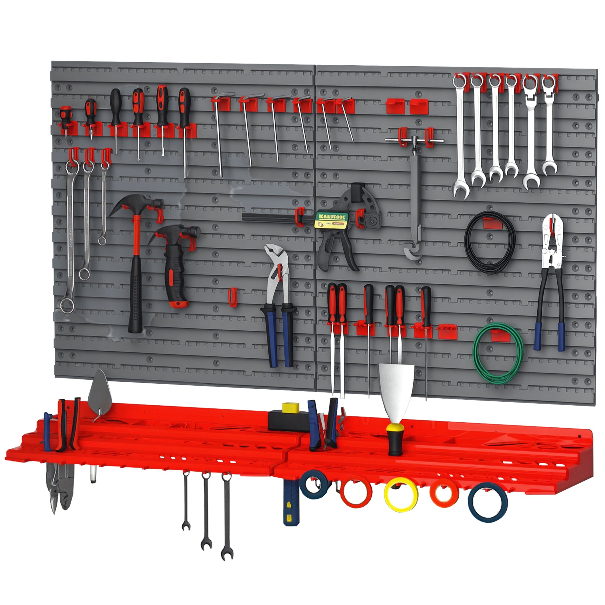 54 Piece Plastic Pegboard Panels, Peg Board with Accessories, Shelf Tool Organizer, Wall Mounted DIY Garage Storage with 50 Hooks, Red
