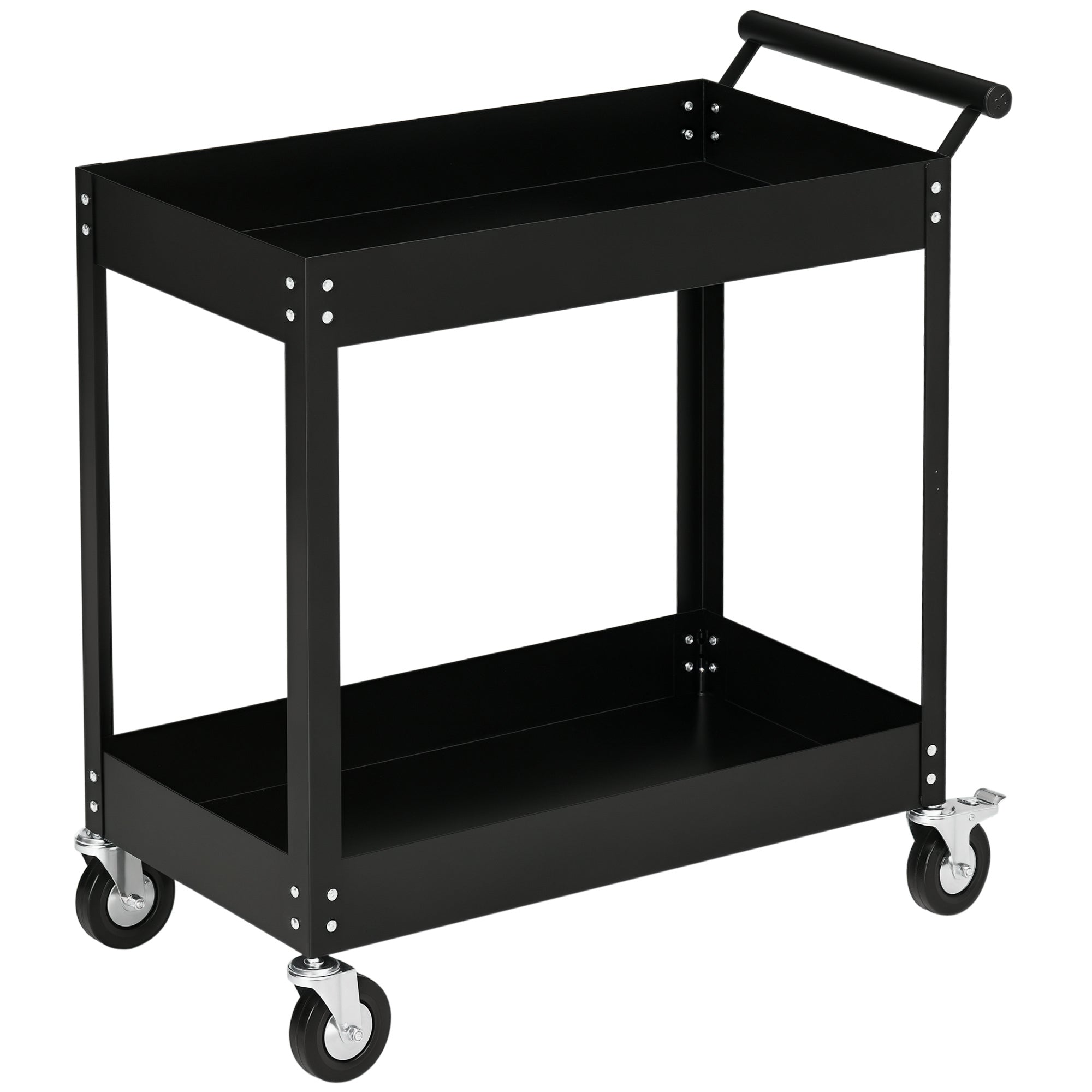 Rolling Tool Cart, 2 Tier Mobile Service Utility Cart with Wheels, Black