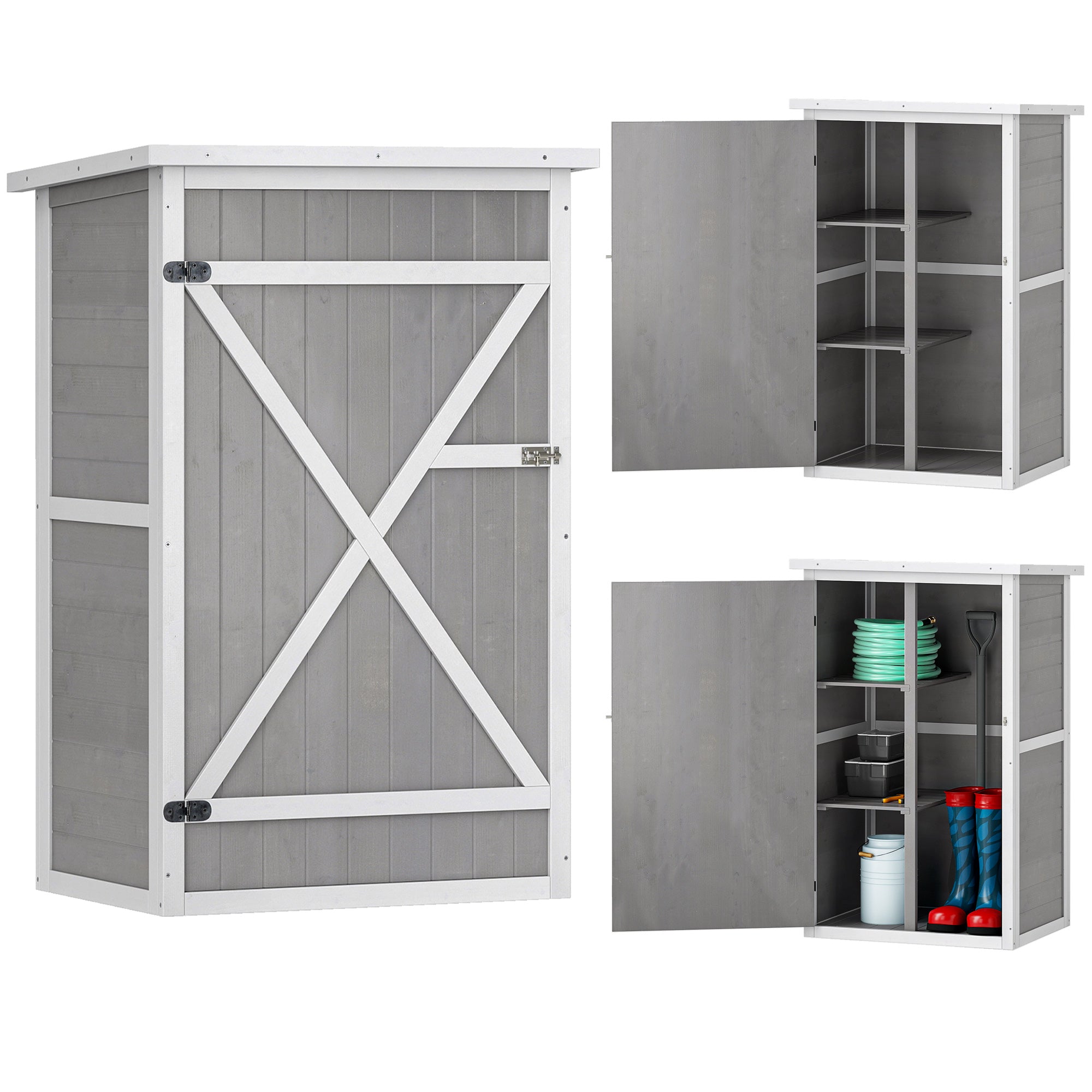 29.9"x21.7"x45.3" Garden Storage Shed with Asphalt Roof, Outdoor Storage Cabinet w/ Shelves, Grey