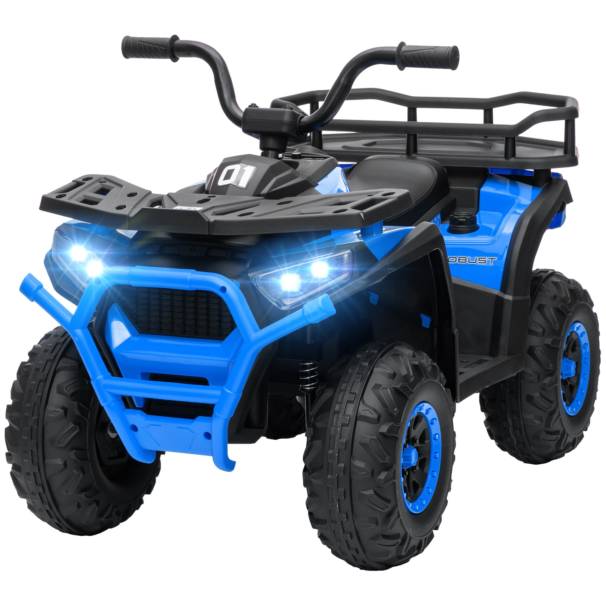 Qaba Kids ATV, 12V Battery Powered Electric Ride on Toy w/ Spring Suspension, Storage Basket, High & Low Speed, Blue