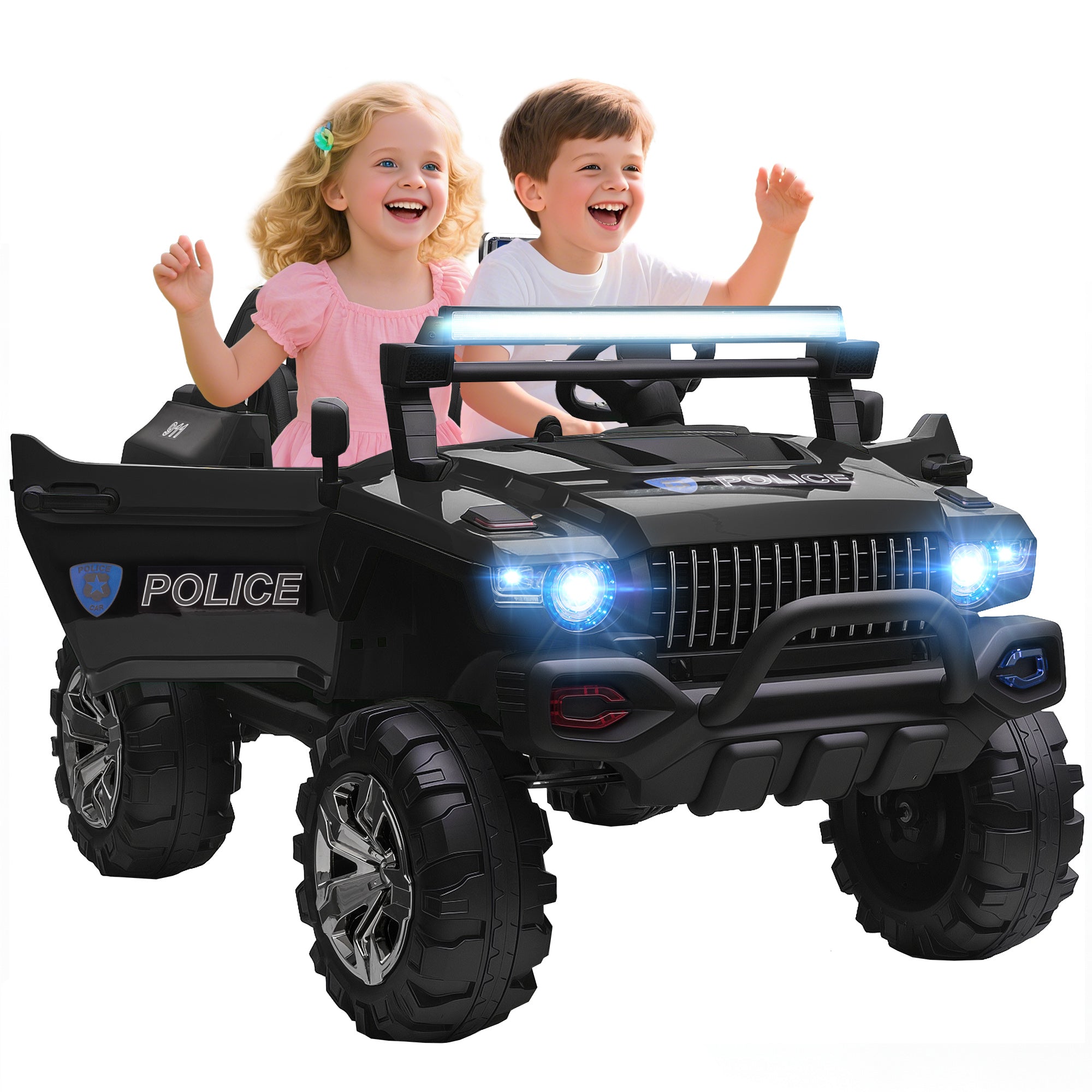 Aosom 2 Seater Ride-On Car with Parental Remote Control, LED Lights, MP3 for Kids Ages 3-8, Black